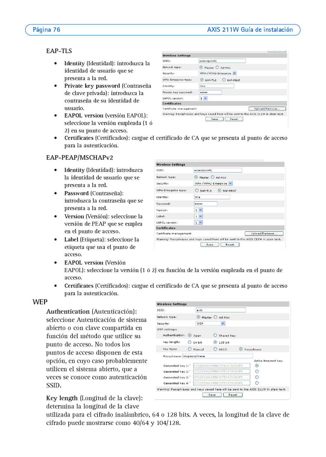 Axis Communications 211W manual Eap-Tls, Eapol version Versión 