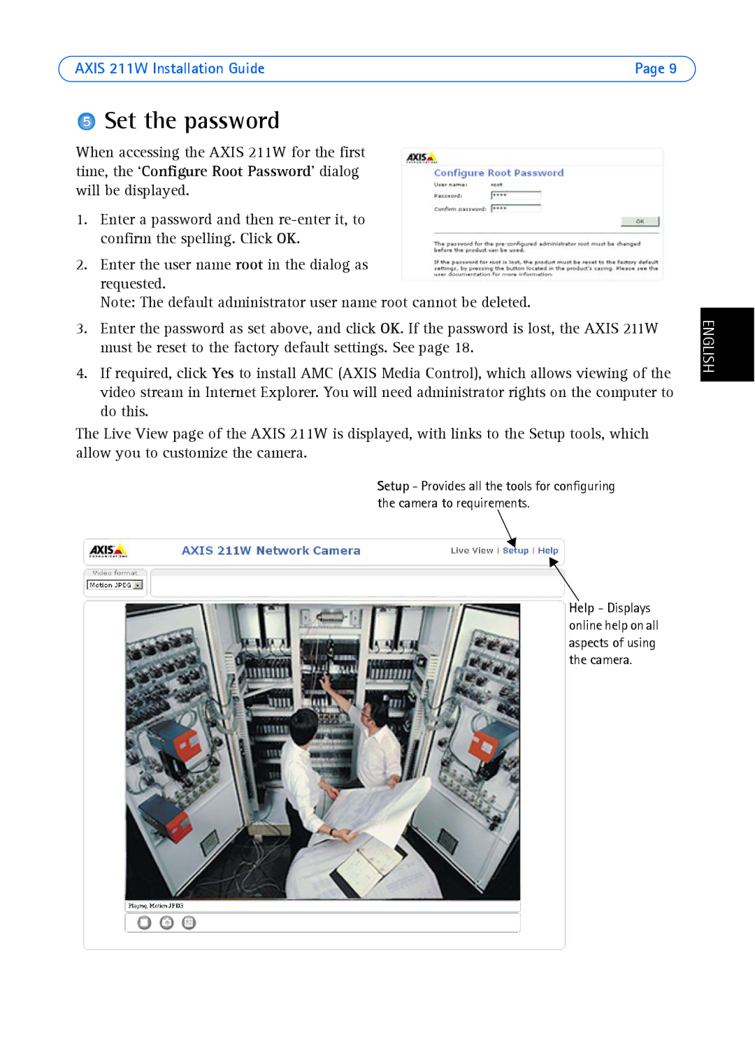 Axis Communications 211W manual Set the password 