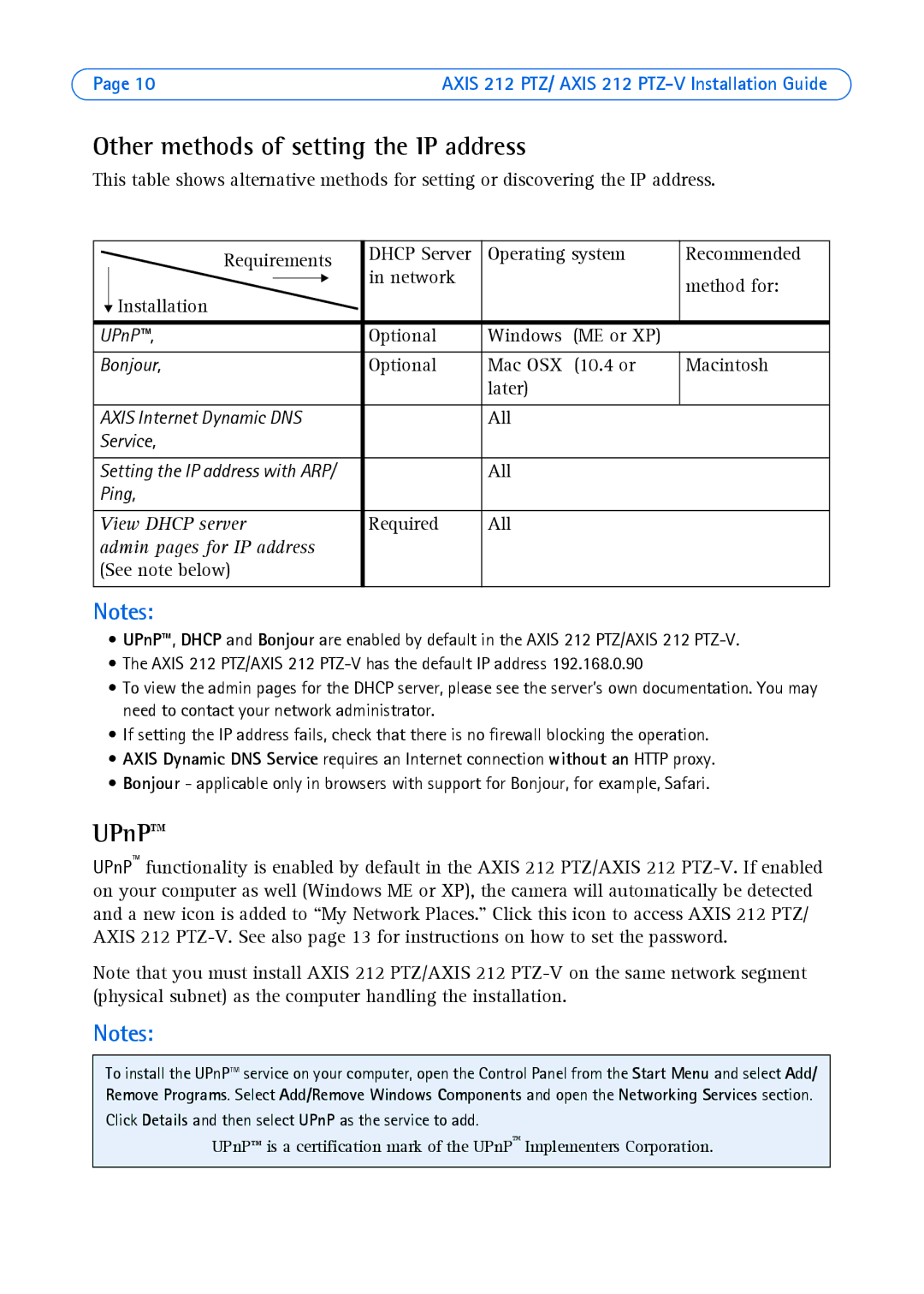 Axis Communications 212 PTZ-V manual Other methods of setting the IP address, UPnP 