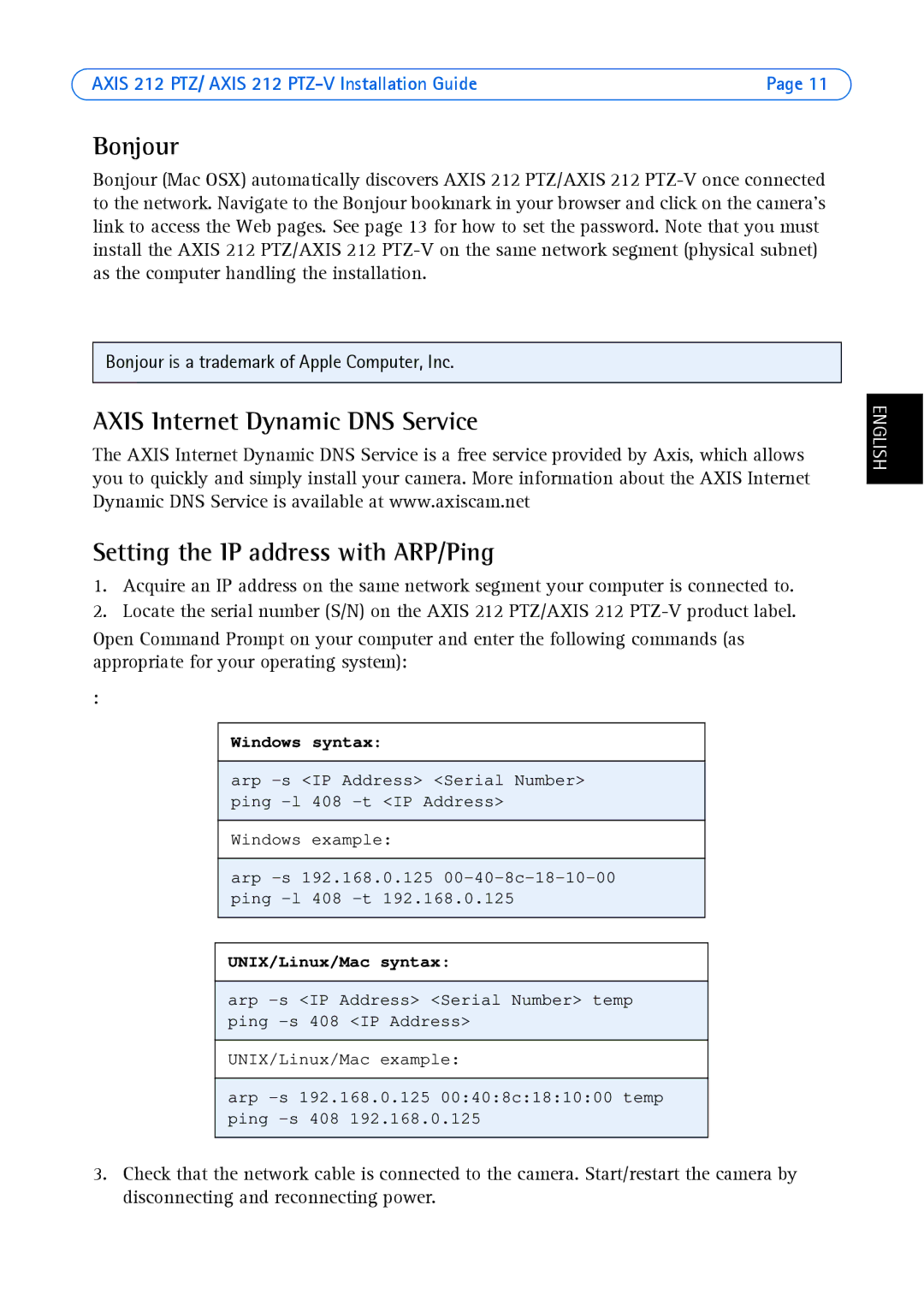 Axis Communications 212 PTZ-V manual Bonjour, Windows syntax 