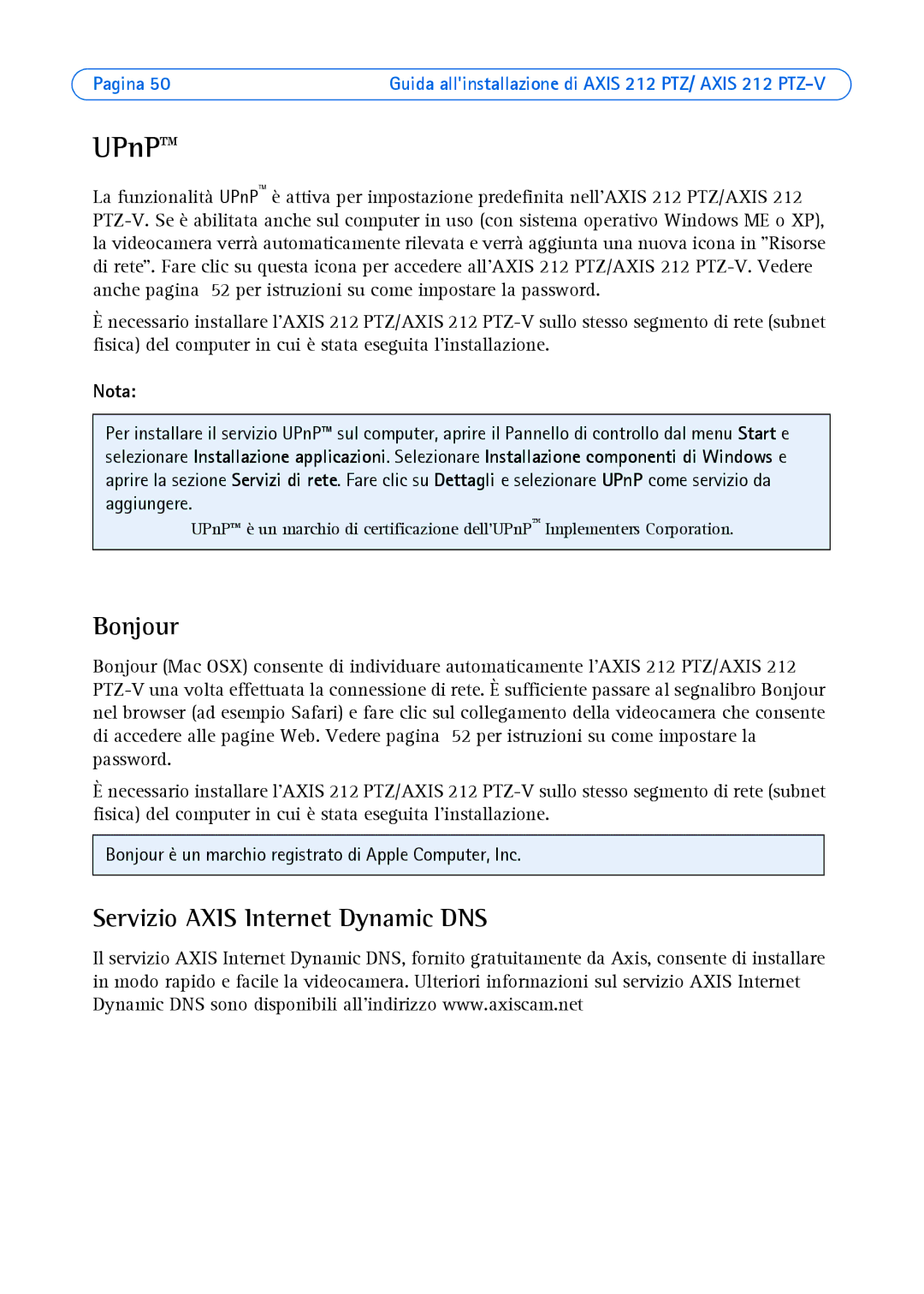 Axis Communications 212 PTZ-V manual Servizio Axis Internet Dynamic DNS, Nota 