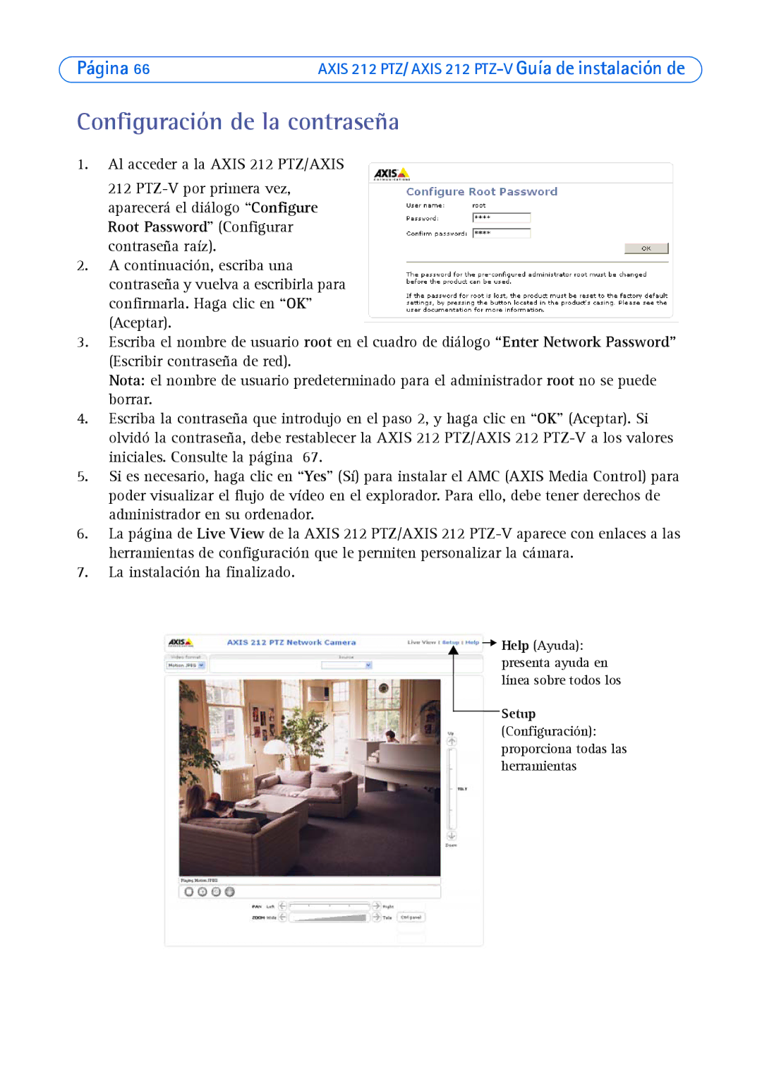 Axis Communications 212 PTZ-V manual Configuración de la contraseña 