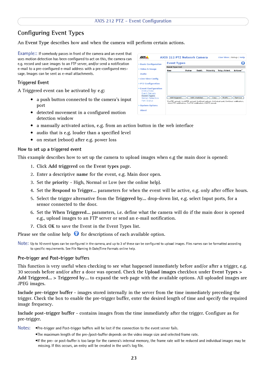 Axis Communications 212 PTZ user manual Configuring Event Types, Triggered Event, How to set up a triggered event 