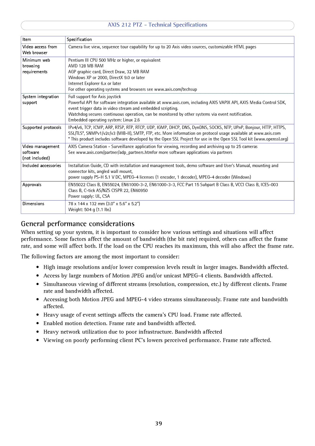 Axis Communications 212 PTZ user manual General performance considerations, Video management 