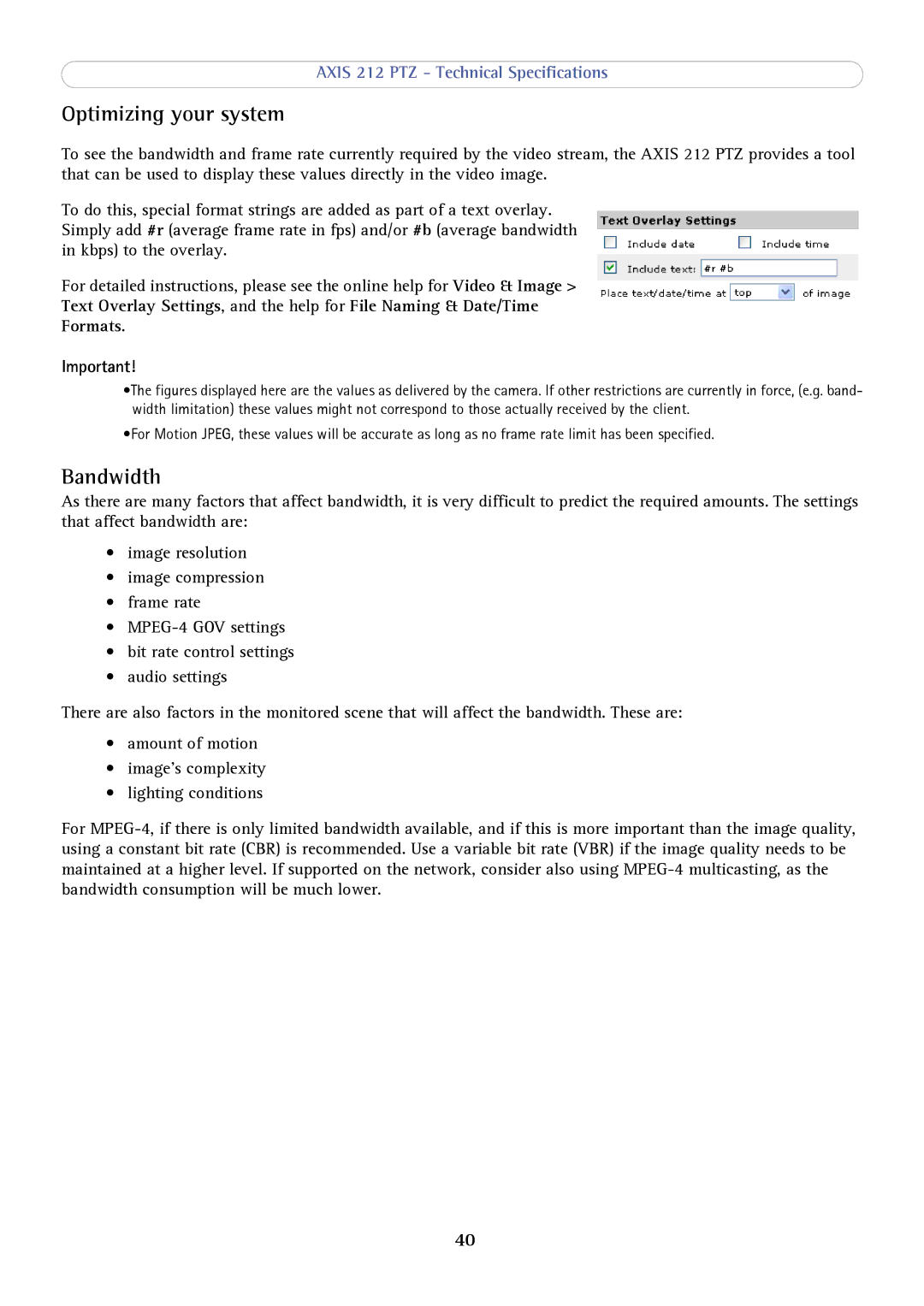 Axis Communications 212 PTZ user manual Optimizing your system, Bandwidth 