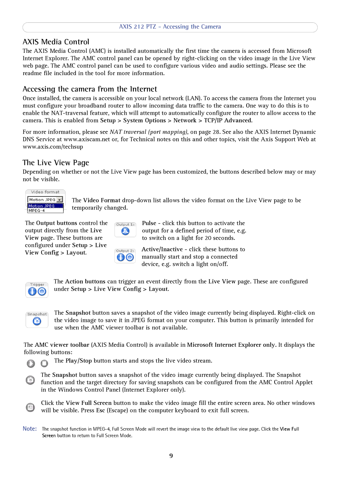 Axis Communications 212 PTZ user manual Axis Media Control, Accessing the camera from the Internet, Live View 