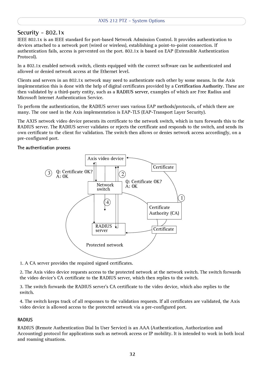 Axis Communications 212 PTZ user manual Security, Authentication process 