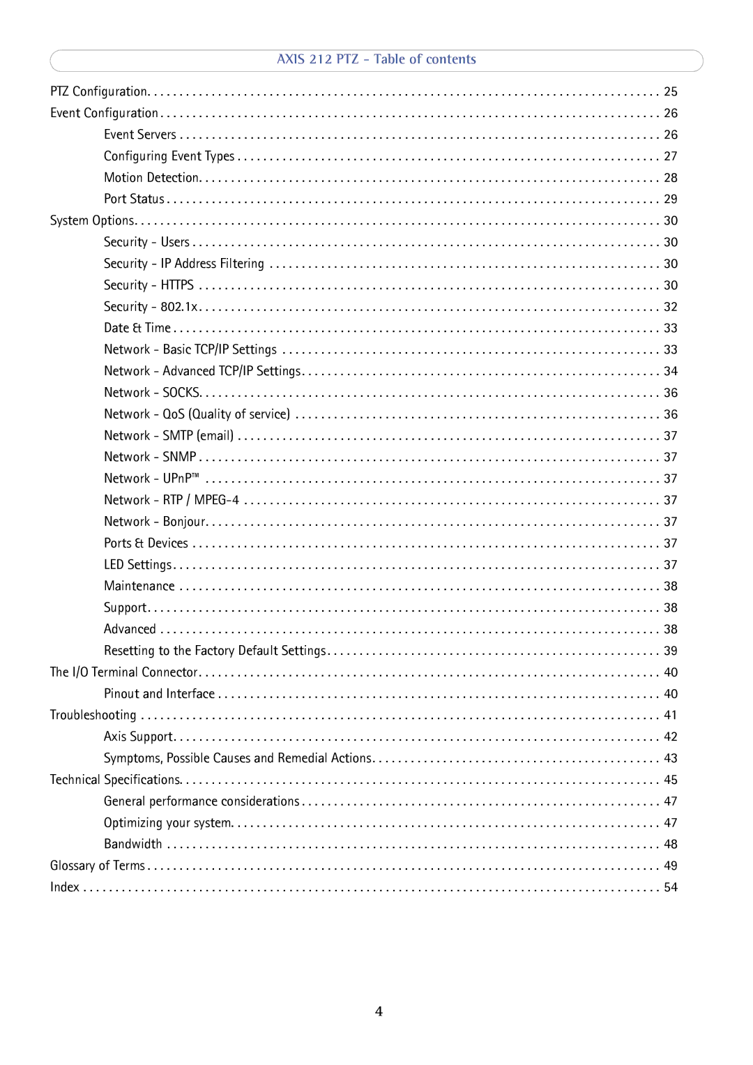 Axis Communications user manual Axis 212 PTZ Table of contents 