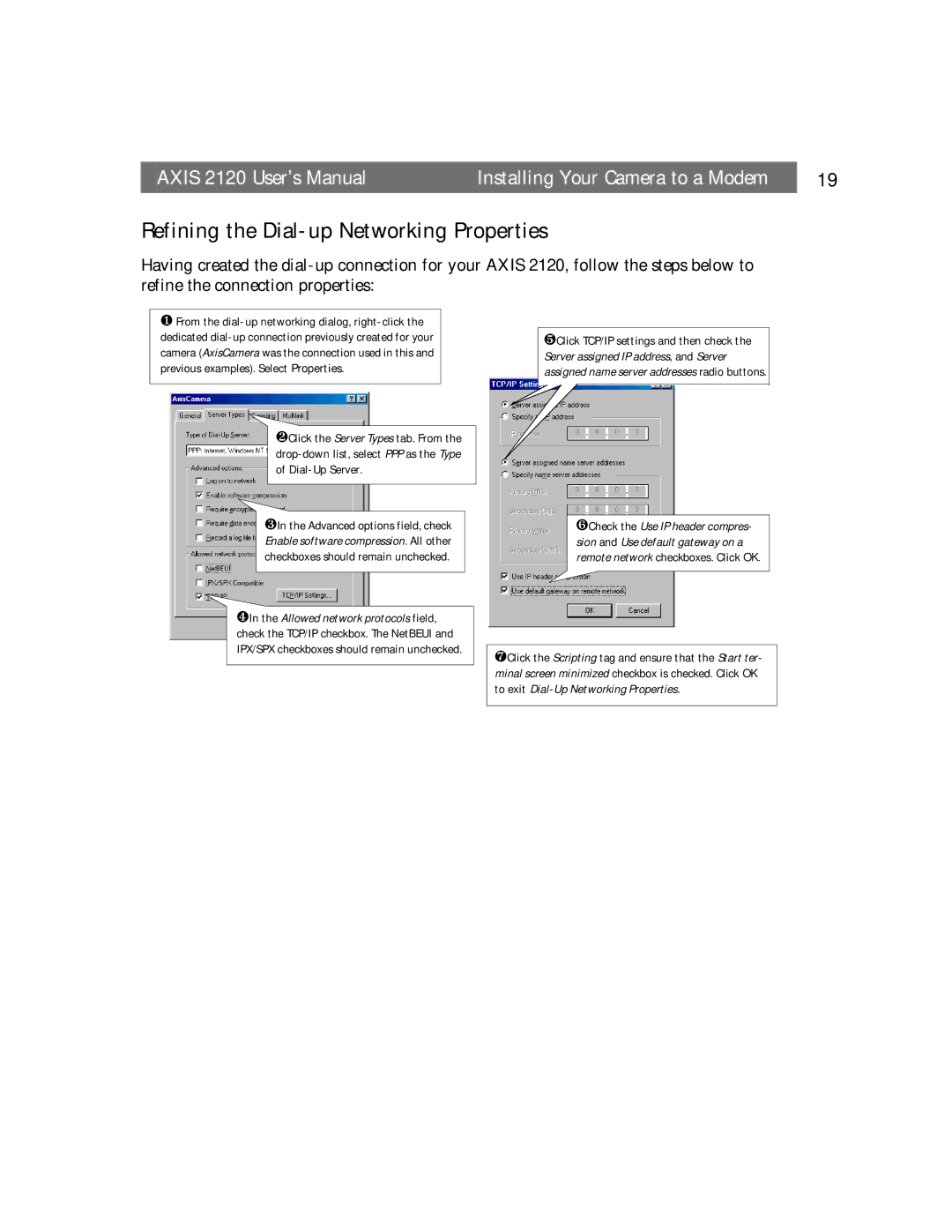 Axis Communications 2120 user manual Refining the Dial-up Networking Properties 