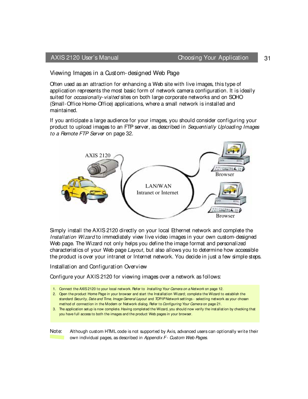 Axis Communications 2120 user manual Viewing Images in a Custom-designed Web, Lan/Wan 