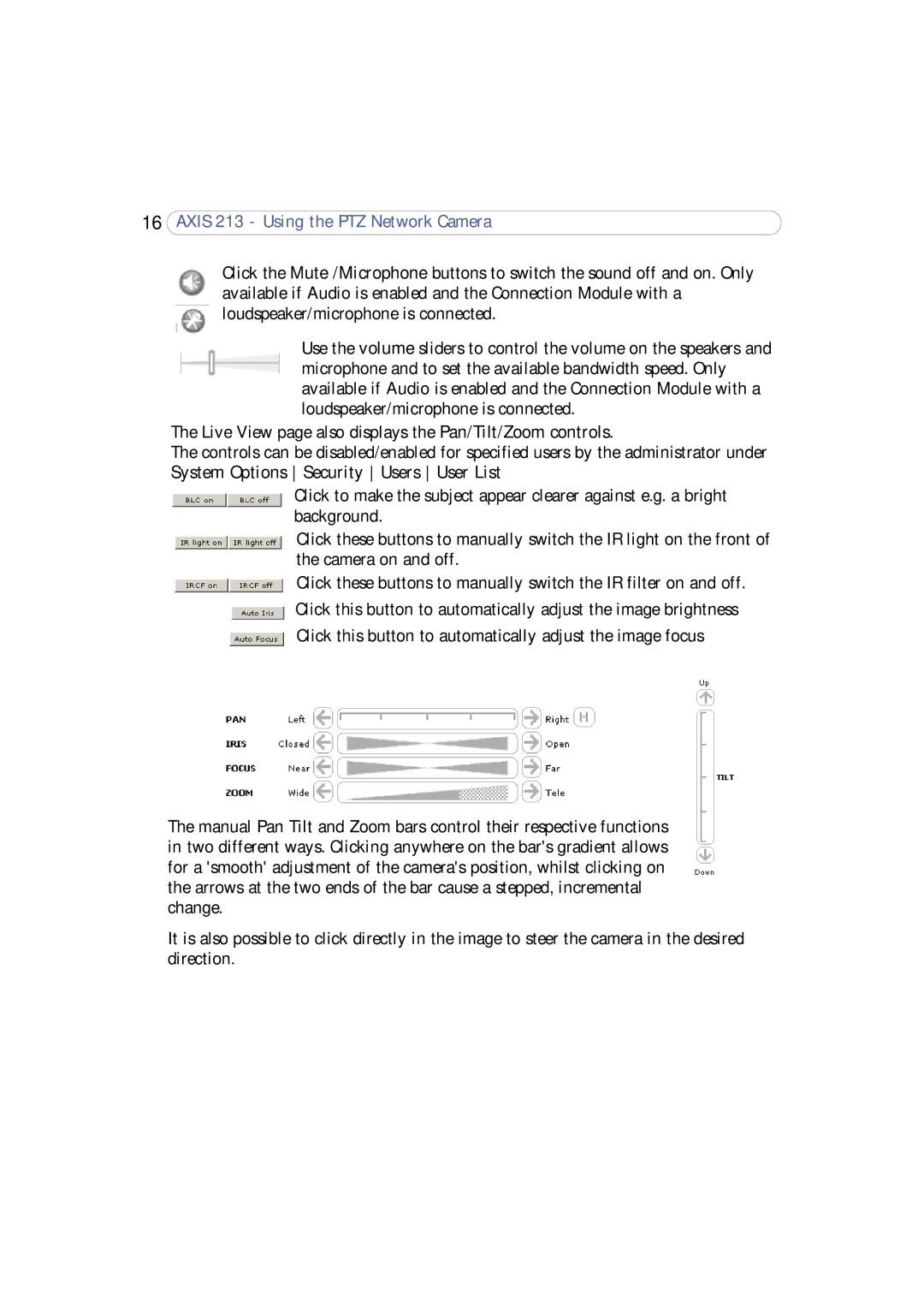 Axis Communications 213 PTZ user manual System Options Security Users User List 