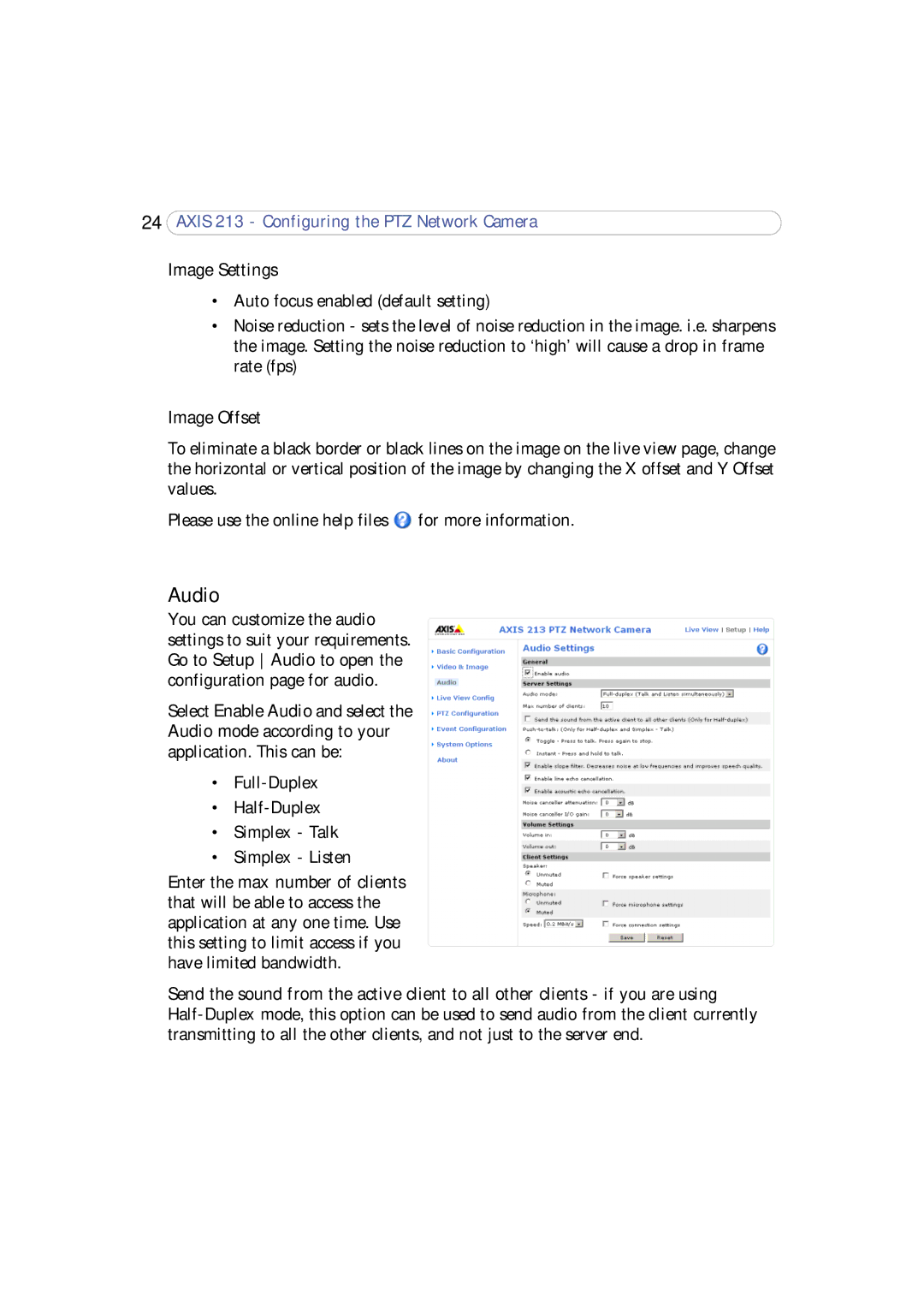 Axis Communications 213 PTZ user manual Audio, Image Settings, Image Offset 