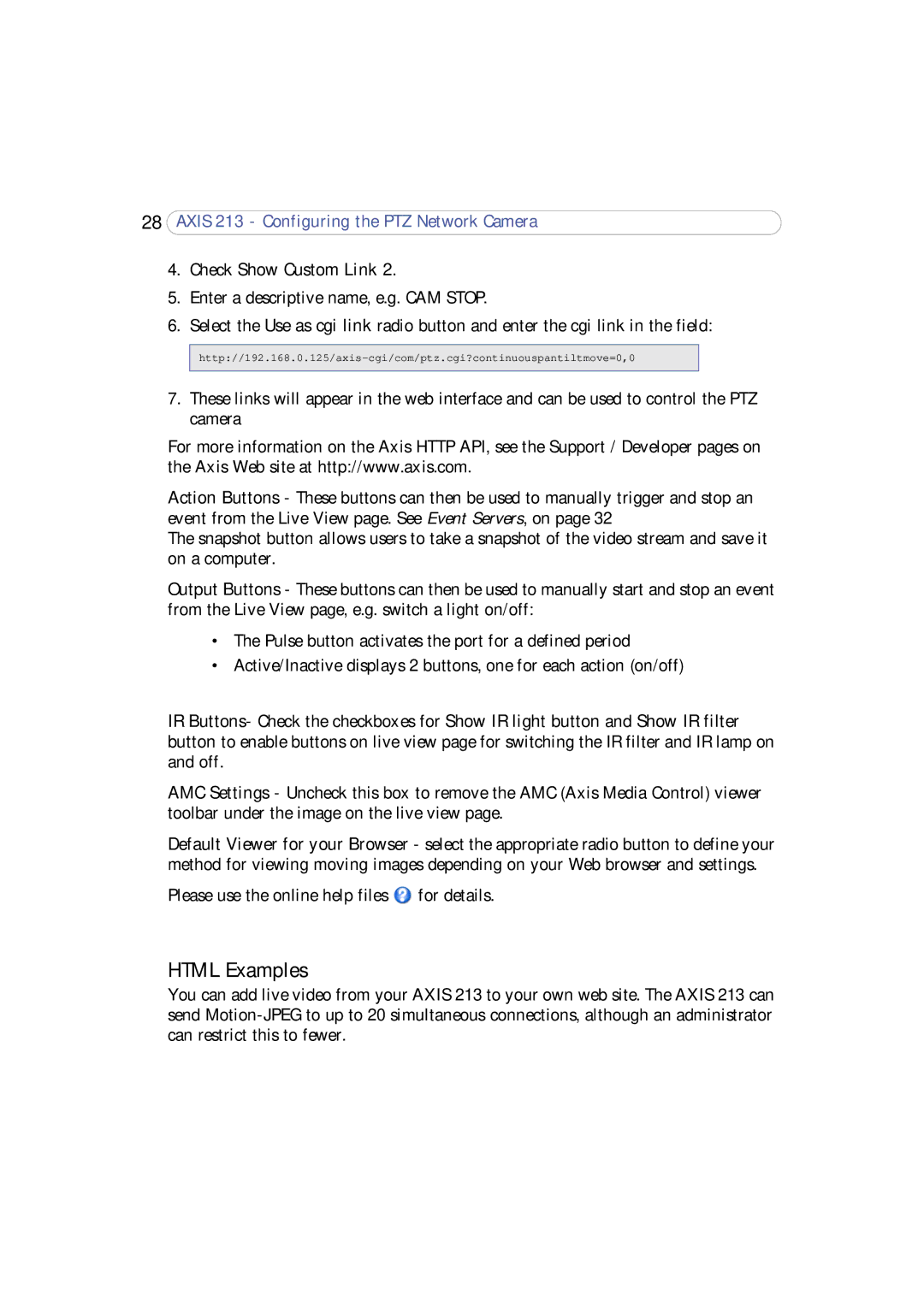 Axis Communications 213 PTZ user manual Html Examples 
