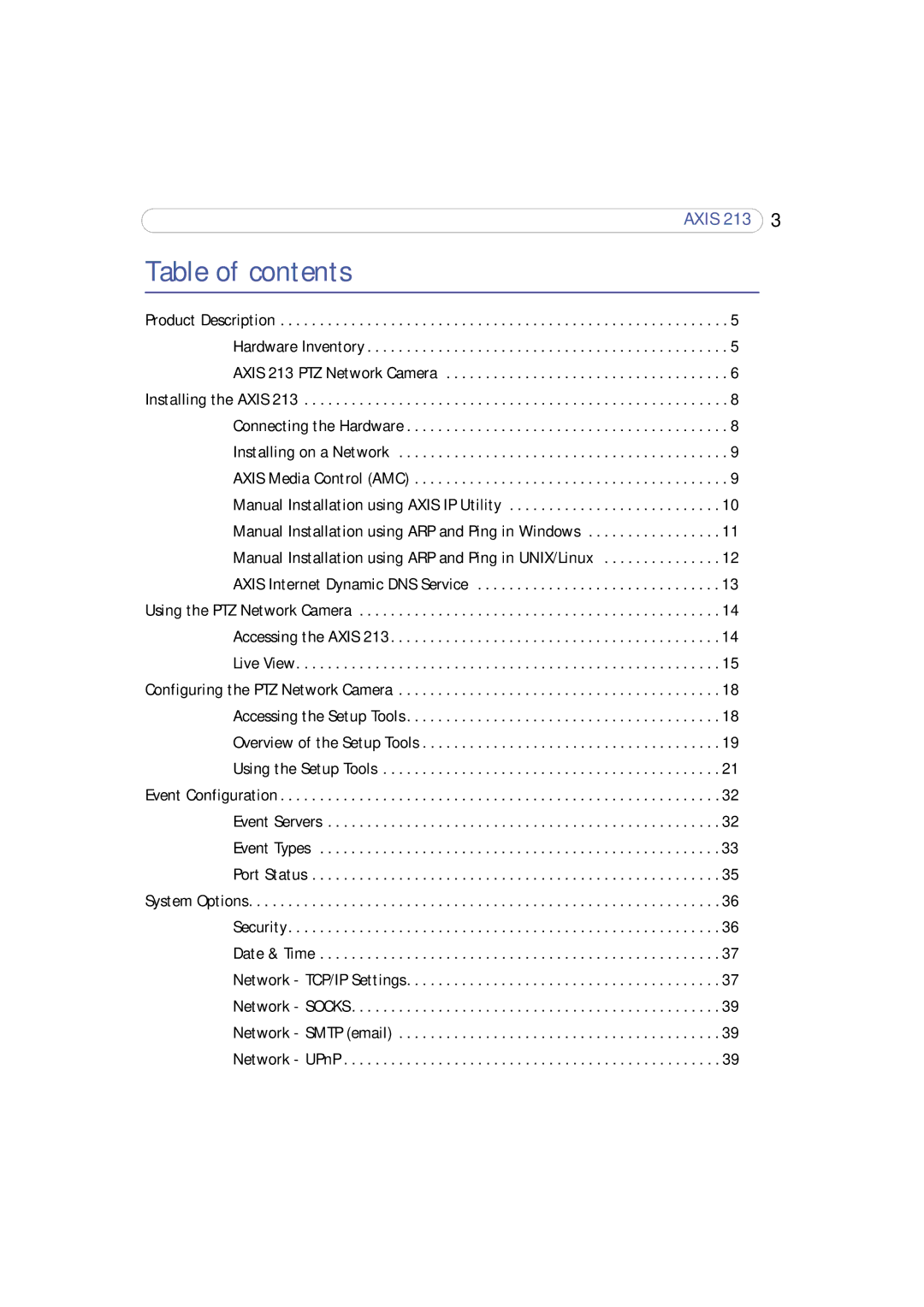 Axis Communications 213 PTZ user manual Table of contents 