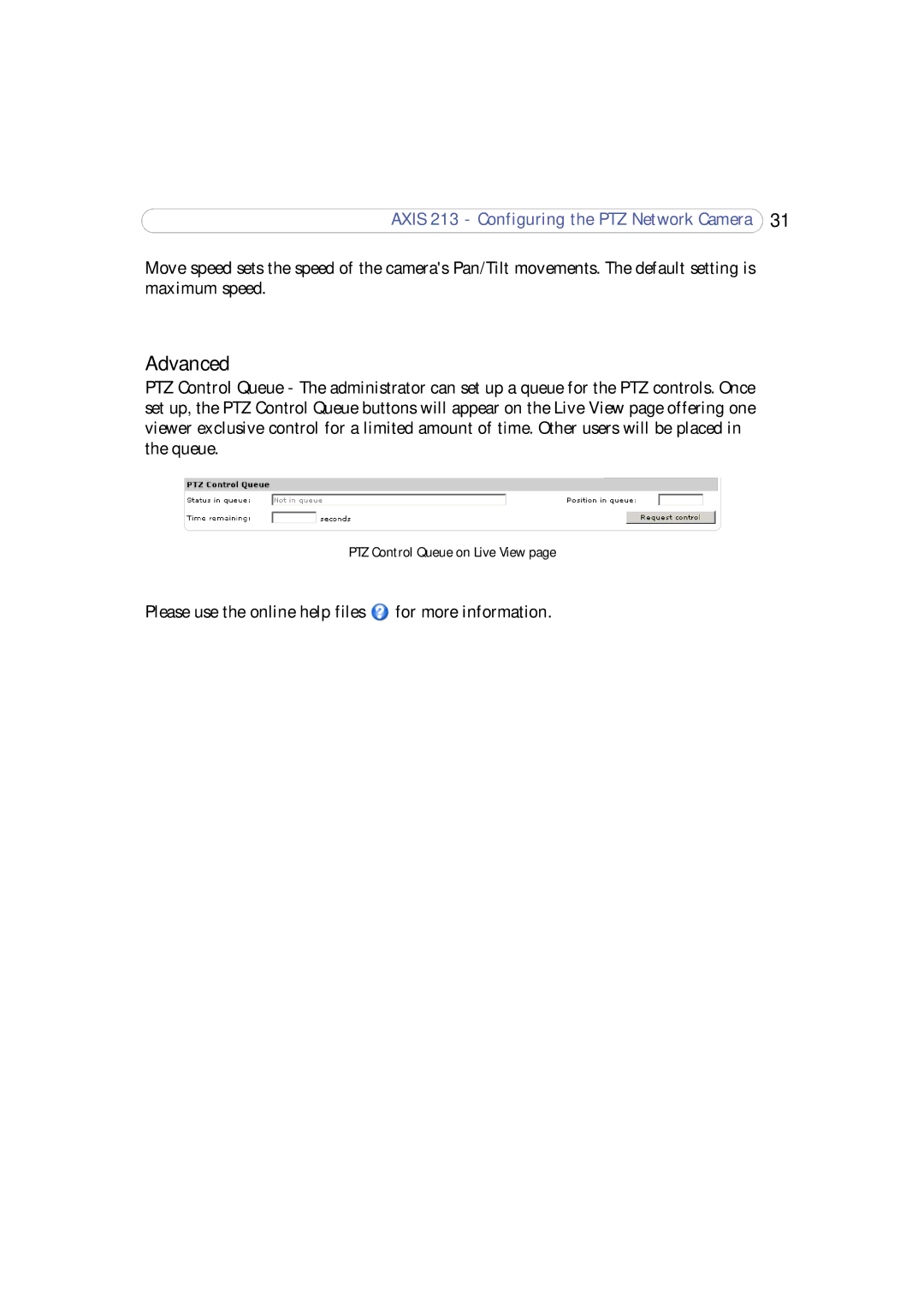 Axis Communications 213 PTZ user manual PTZ Control Queue on Live View 