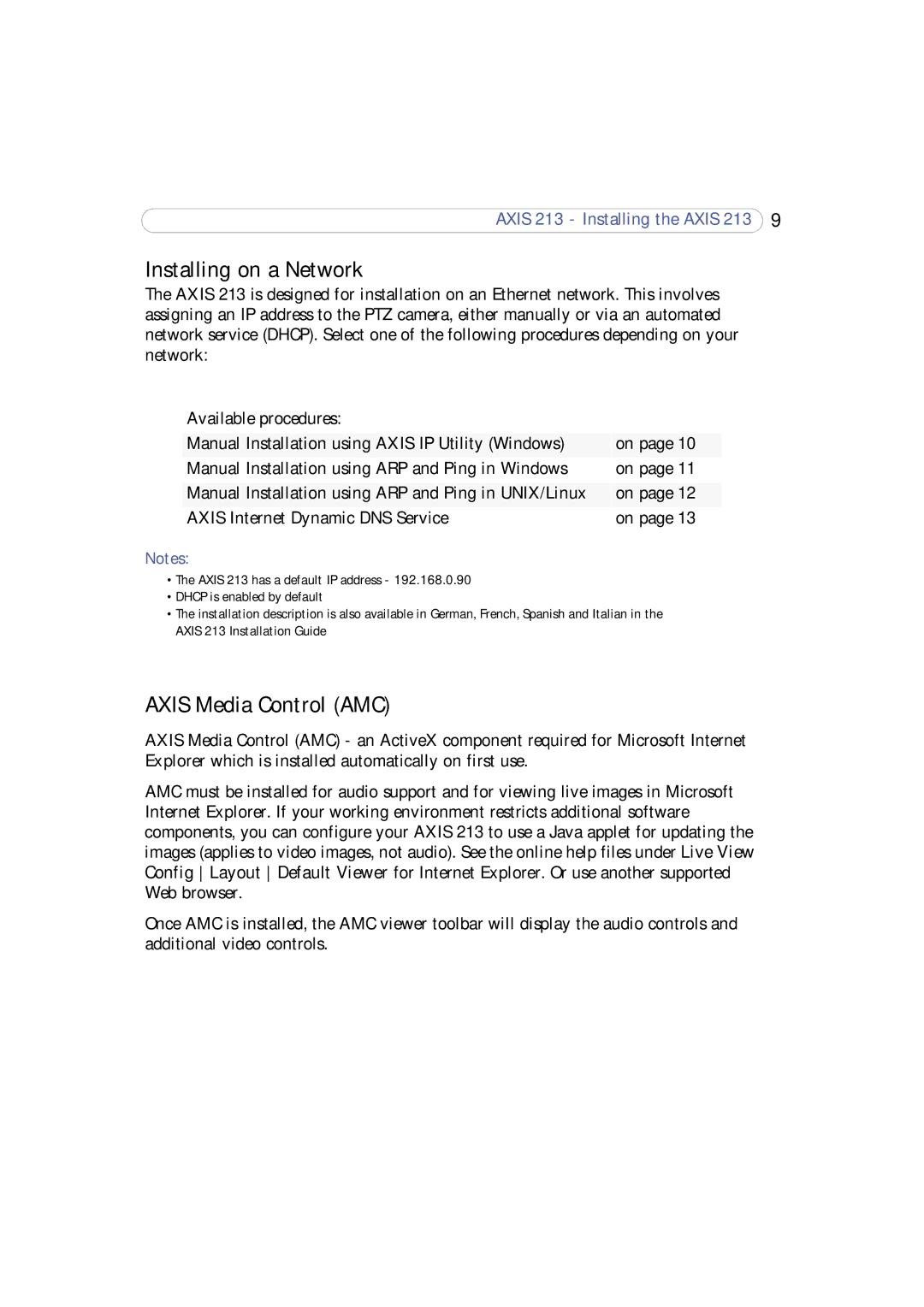 Axis Communications 213 PTZ user manual Installing on a Network, Axis Media Control AMC 