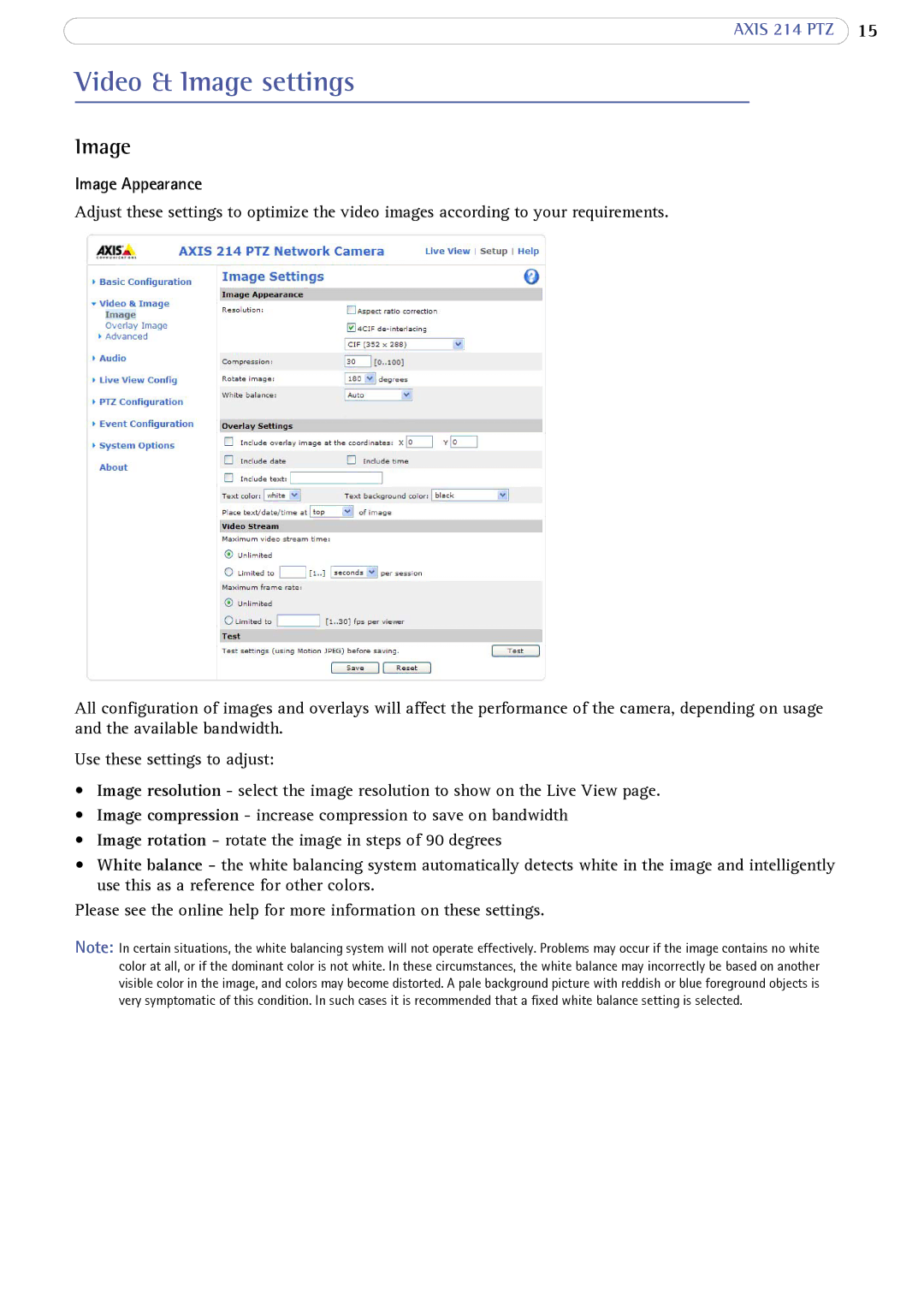 Axis Communications 214 PTZ user manual Video & Image settings, Image Appearance 