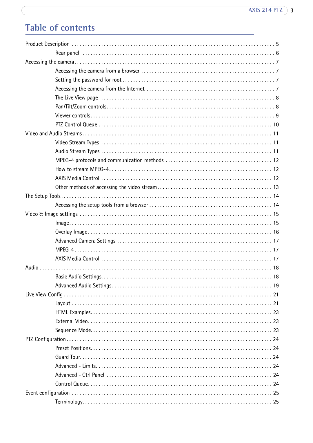 Axis Communications 214 PTZ user manual Table of contents 