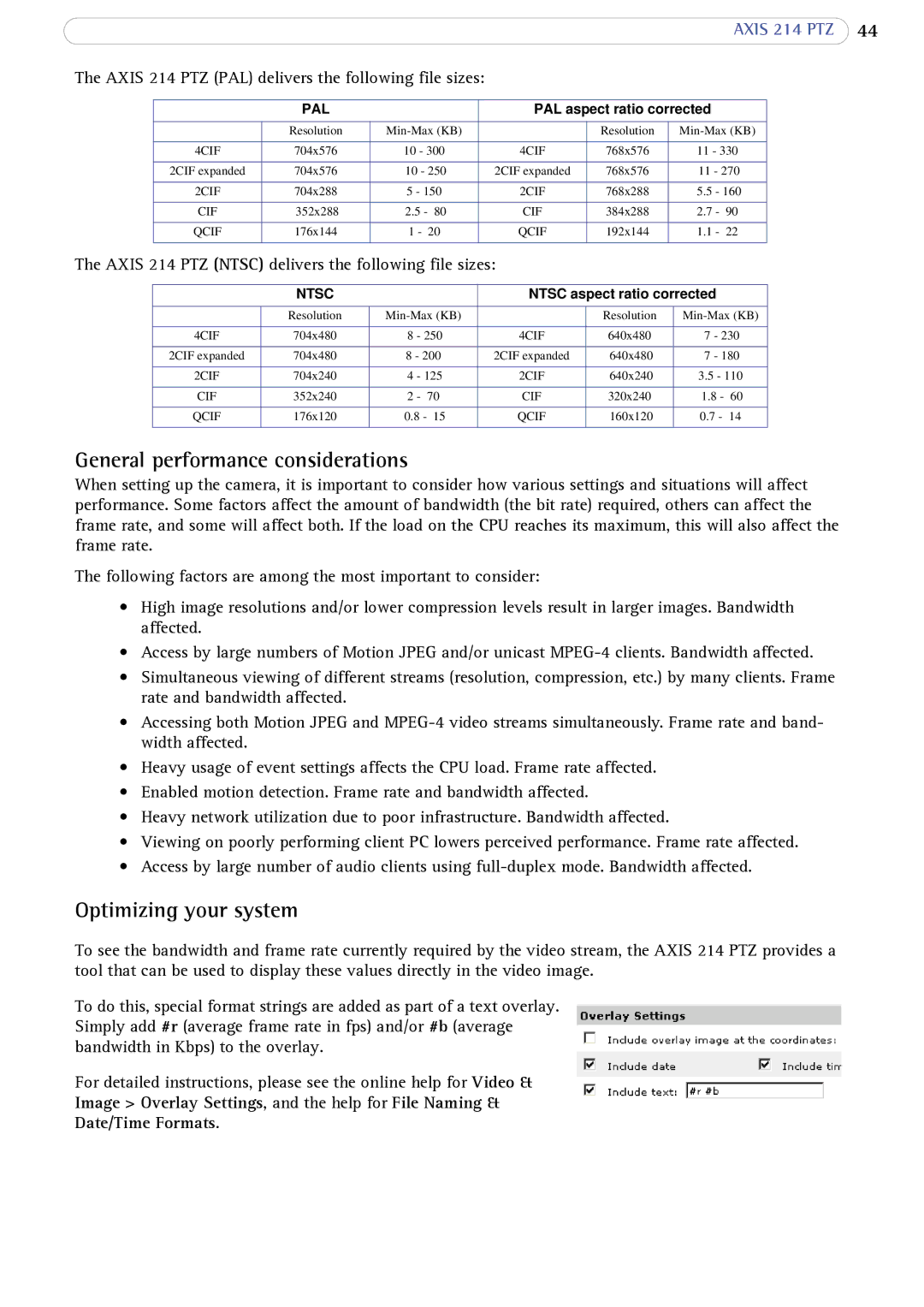 Axis Communications 214 PTZ user manual General performance considerations, Optimizing your system 