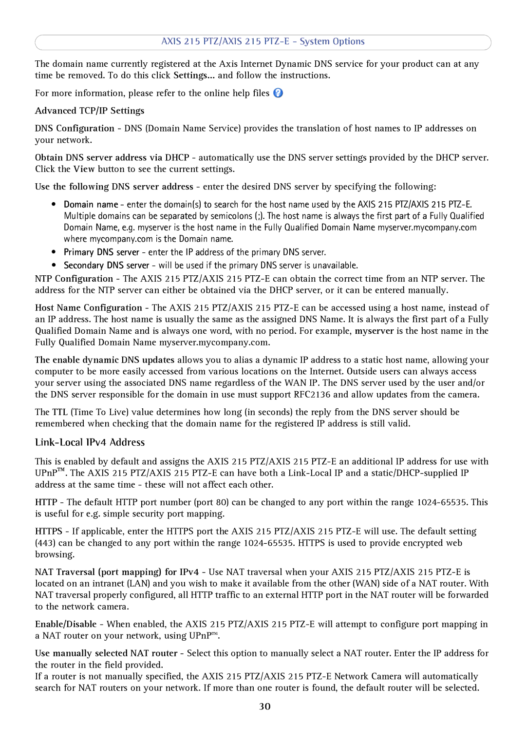 Axis Communications 215 PTZ-E user manual Link-Local IPv4 Address, Advanced TCP/IP Settings 