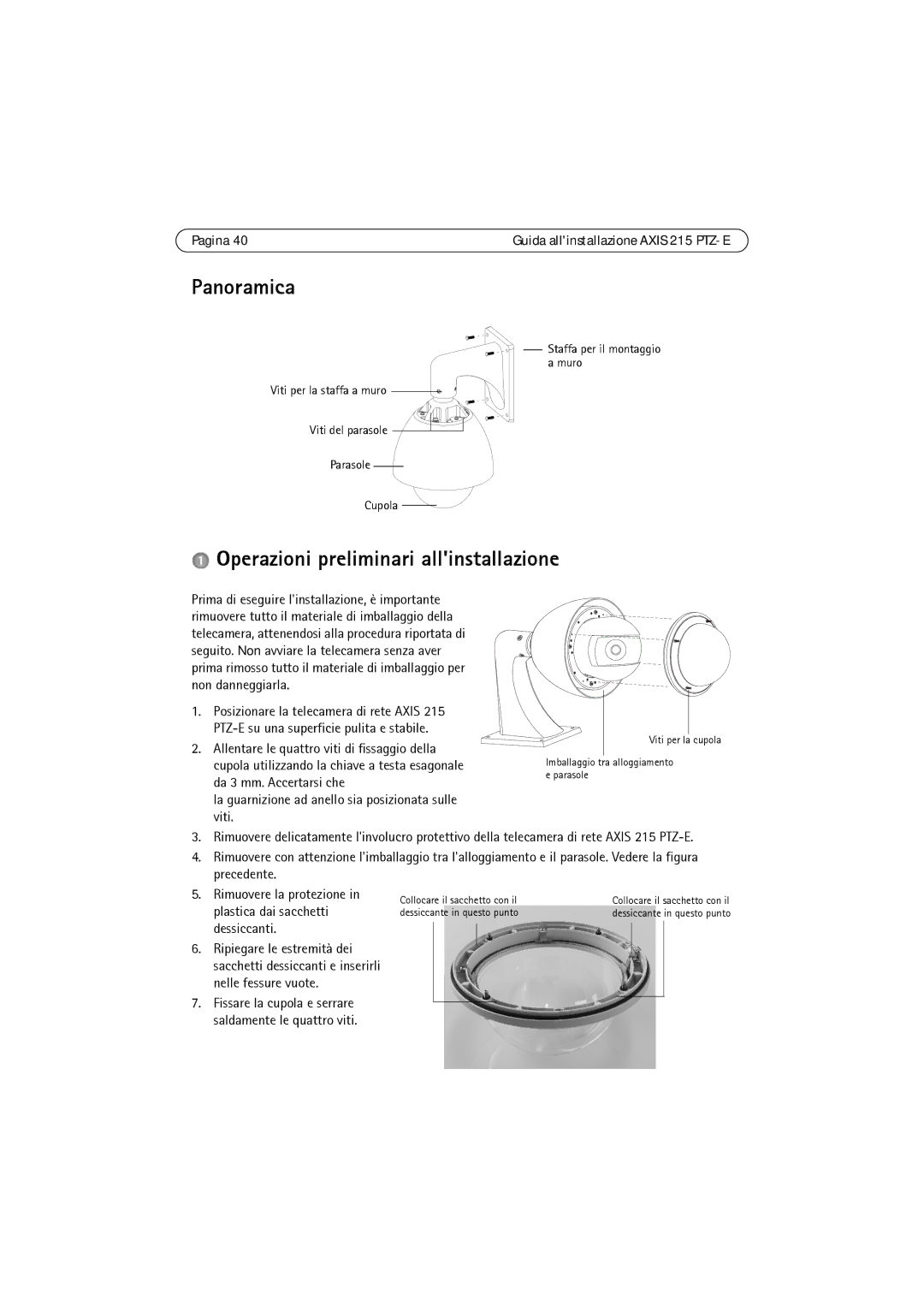 Axis Communications 215 PTZ-E manual Panoramica, Operazioni preliminari allinstallazione, Pagina 