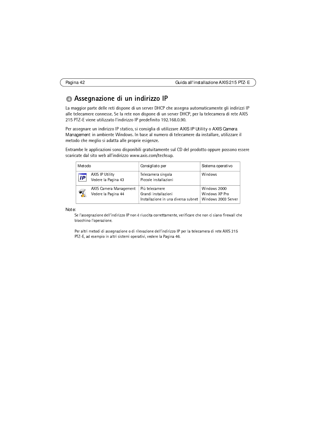 Axis Communications 215 PTZ-E manual Assegnazione di un indirizzo IP, Metodo Consigliato per 