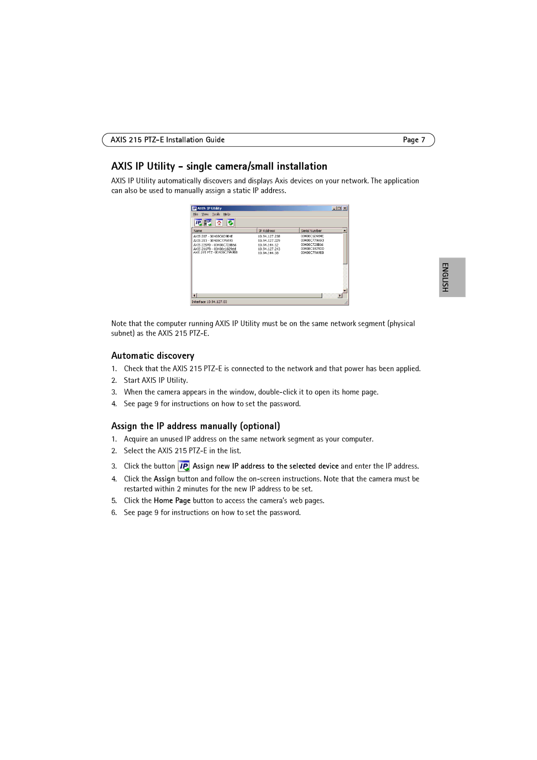 Axis Communications 215 PTZ-E manual Axis IP Utility single camera/small installation, Automatic discovery 