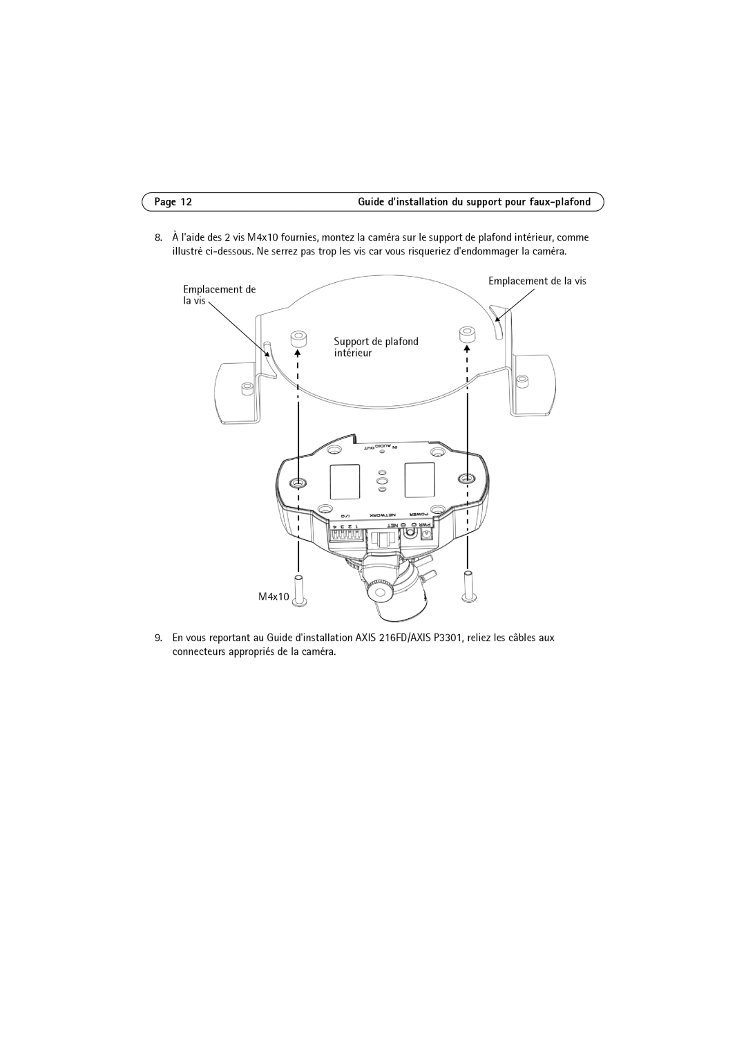 Axis Communications 216FD, P3301 manual Guide dinstallation du support pour faux-plafond 