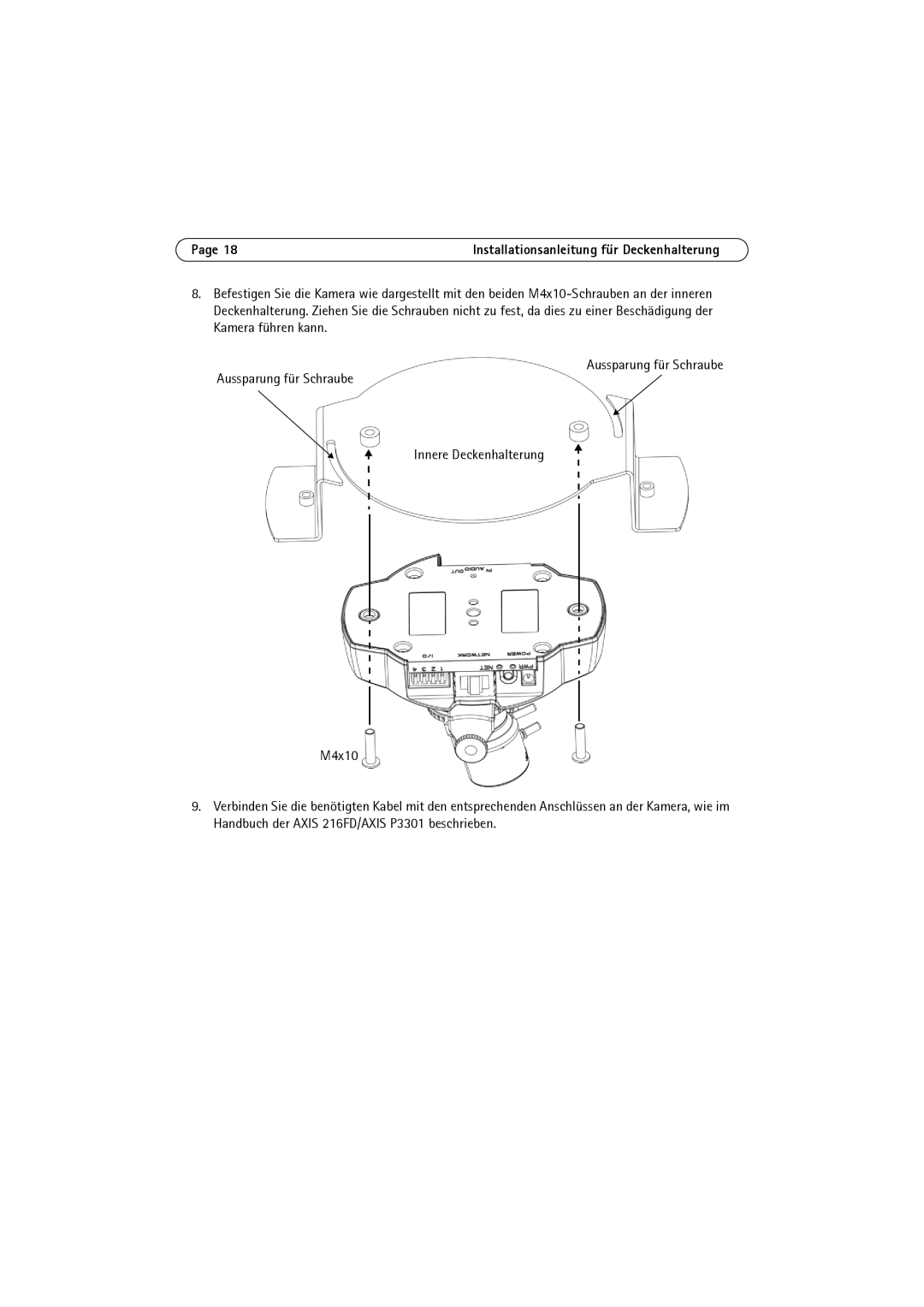 Axis Communications 216FD, P3301 manual Installationsanleitung für Deckenhalterung 