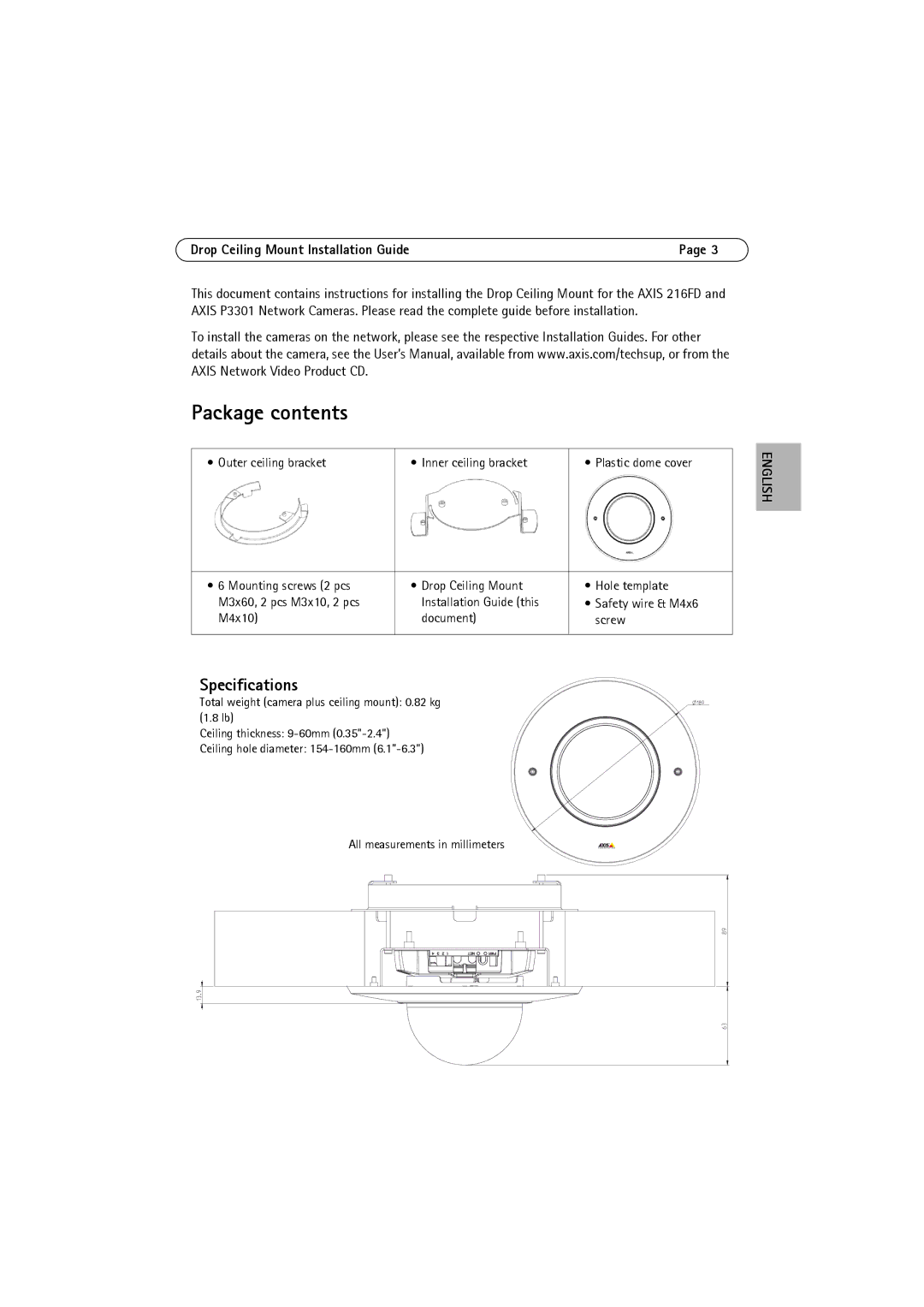 Axis Communications P3301, 216FD manual Package contents 