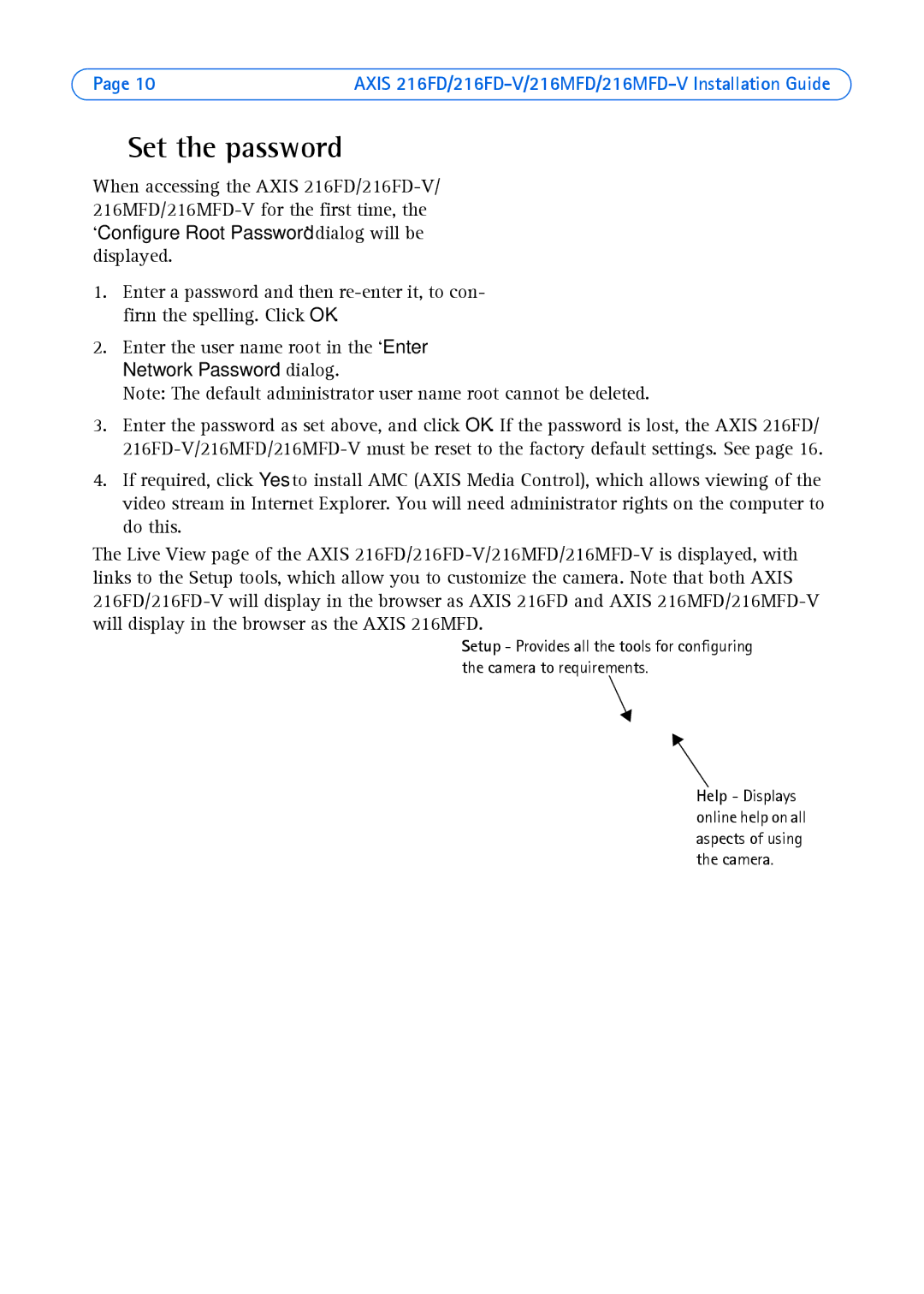 Axis Communications 216MFD-V, 216FD-V manual Set the password 