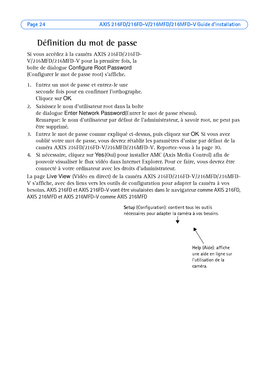 Axis Communications 216FD-V, 216MFD-V manual Définition du mot de passe 