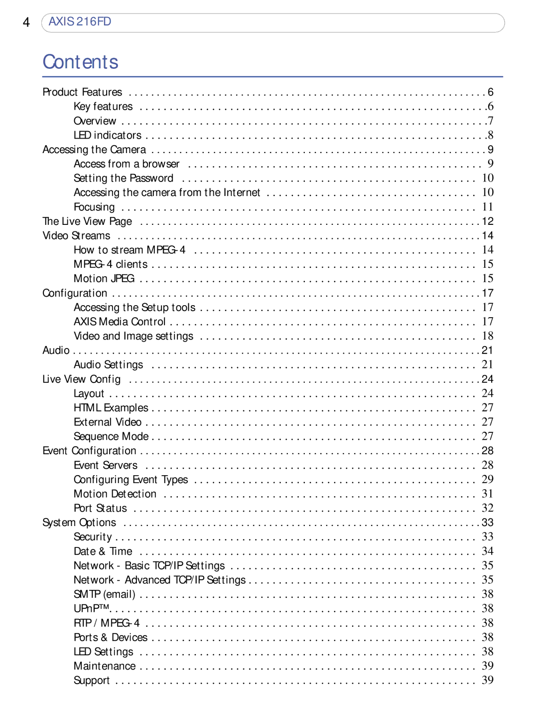 Axis Communications 216FD user manual Contents 