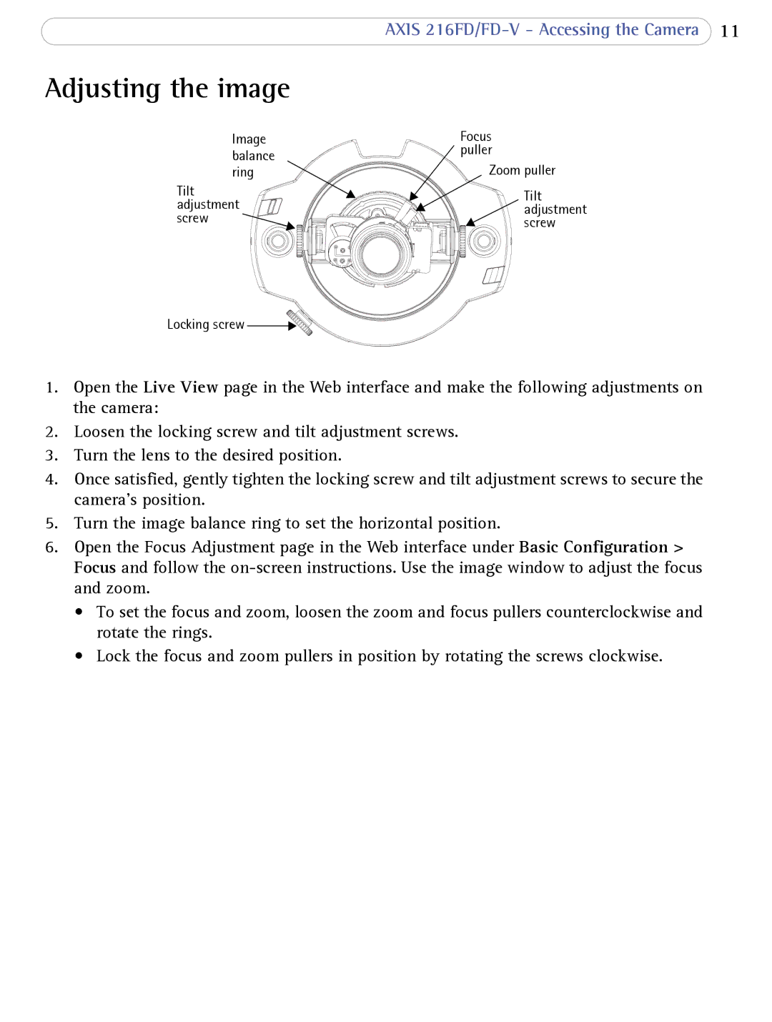 Axis Communications 216FD/FD-V user manual Adjusting the image 