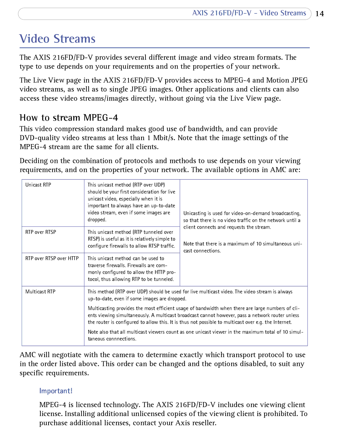 Axis Communications 216FD/FD-V user manual Video Streams, How to stream MPEG-4 