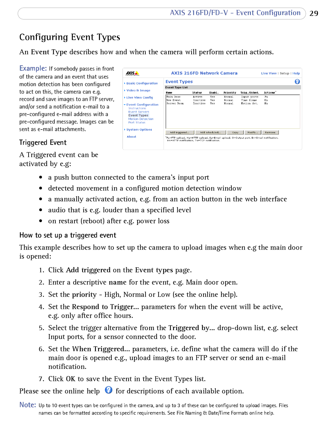 Axis Communications 216FD/FD-V user manual Configuring Event Types, Triggered Event, How to set up a triggered event 