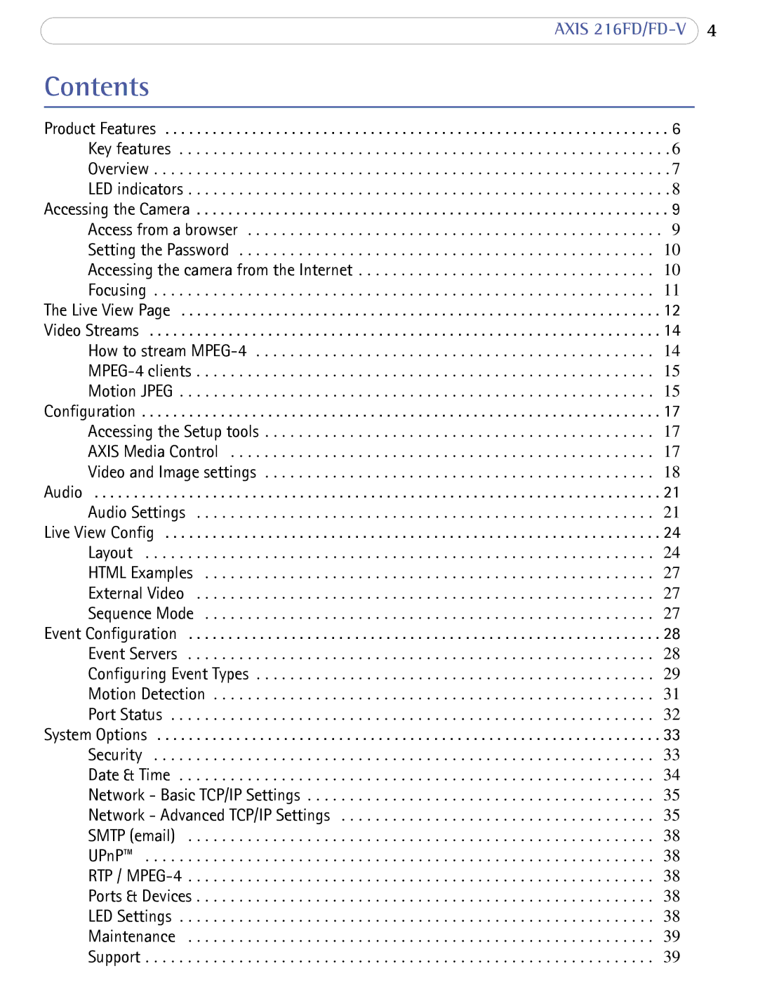 Axis Communications 216FD/FD-V user manual Contents 