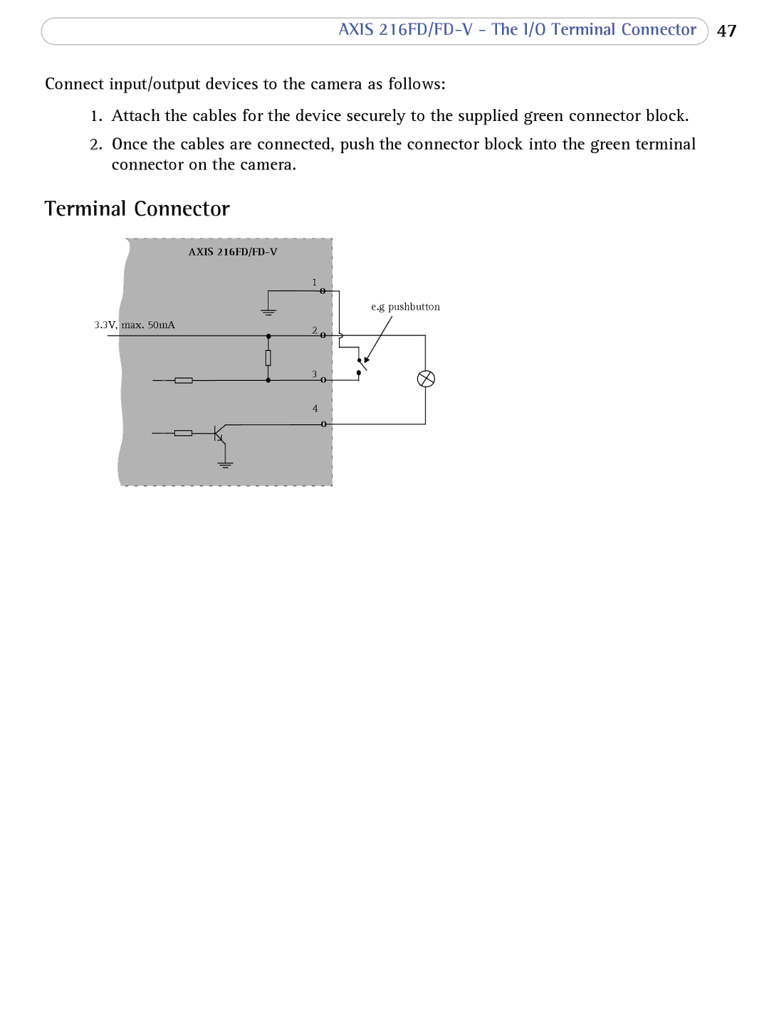 Axis Communications 216FD/FD-V user manual Terminal Connector 