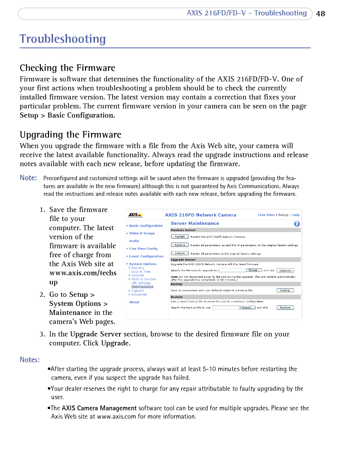 Axis Communications 216FD/FD-V Troubleshooting, Checking the Firmware, Upgrading the Firmware, Setup Basic Configuration 