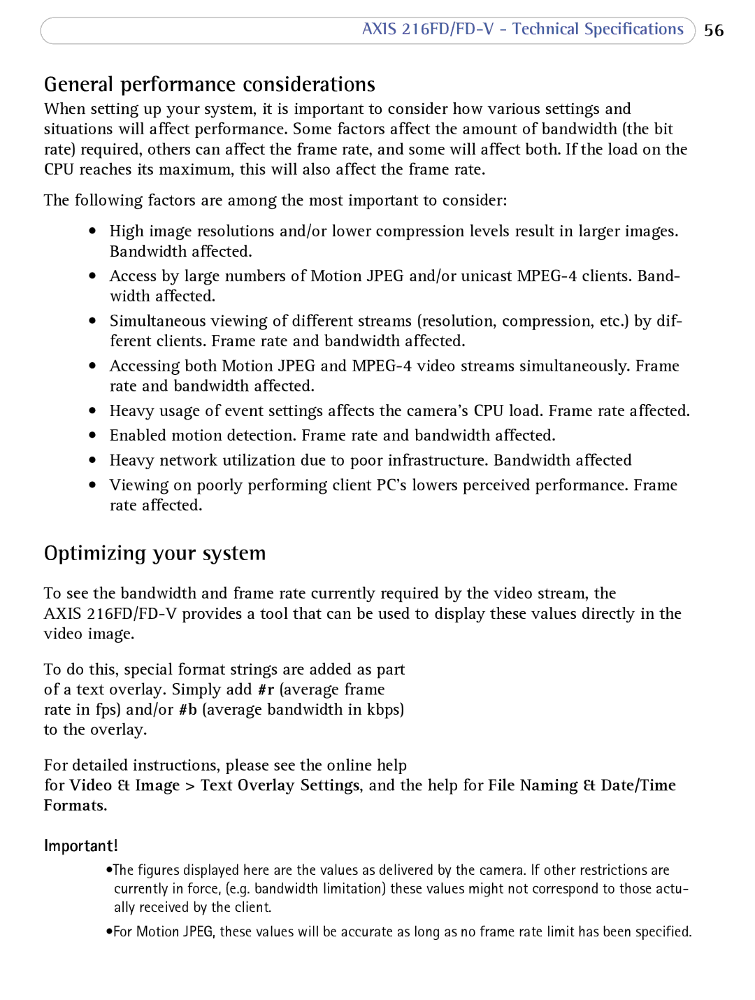 Axis Communications 216FD/FD-V user manual General performance considerations, Optimizing your system 