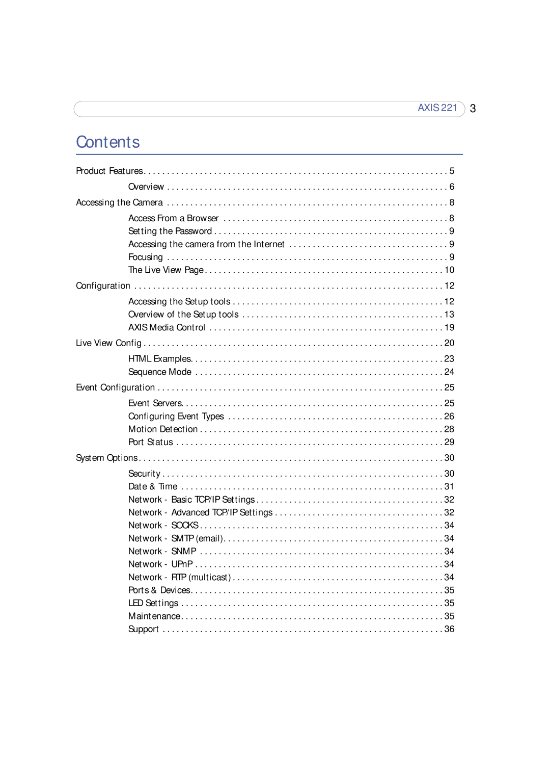 Axis Communications 221 user manual Contents 