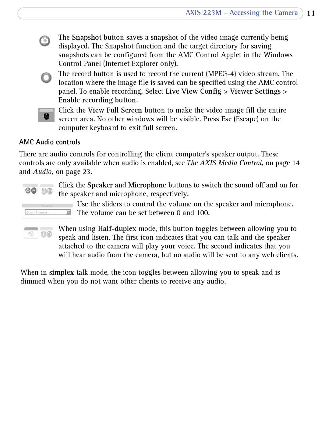 Axis Communications 223M user manual AMC Audio controls 