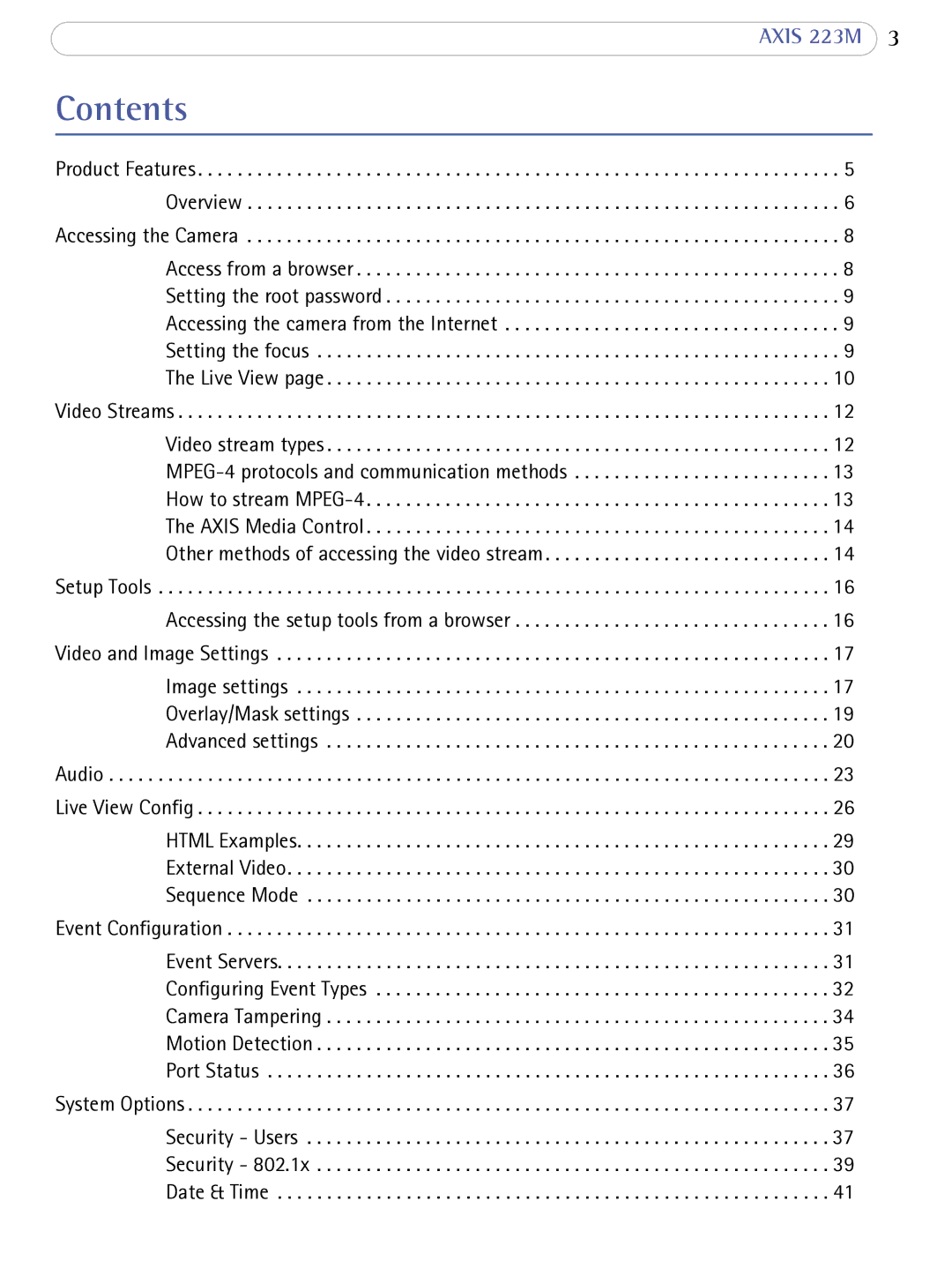 Axis Communications 223M user manual Contents 