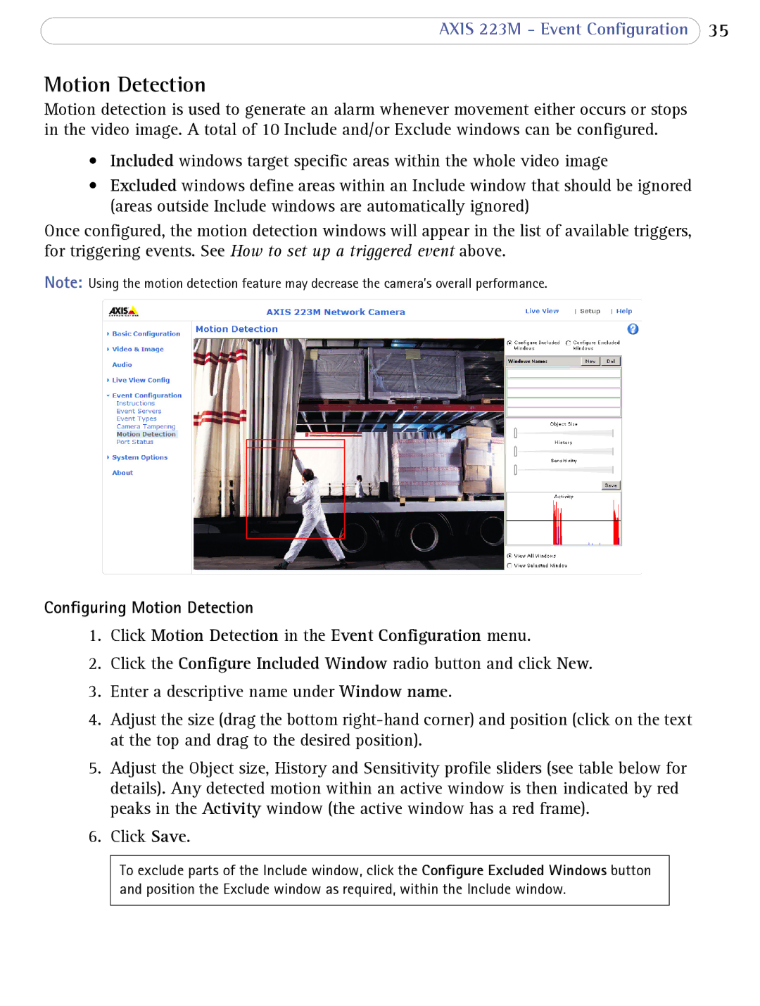 Axis Communications 223M user manual Motion Detection 