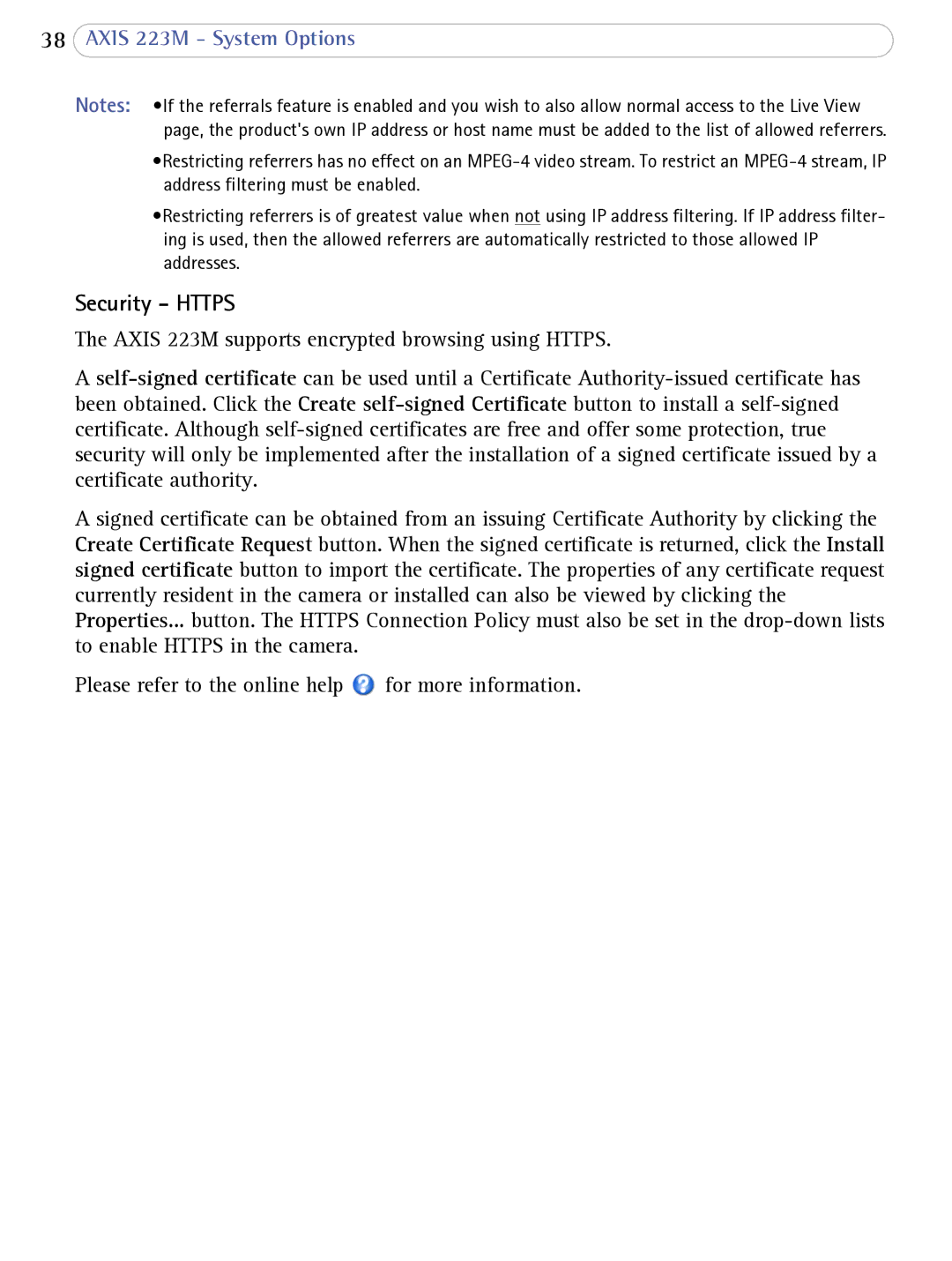 Axis Communications 223M user manual Security Https 