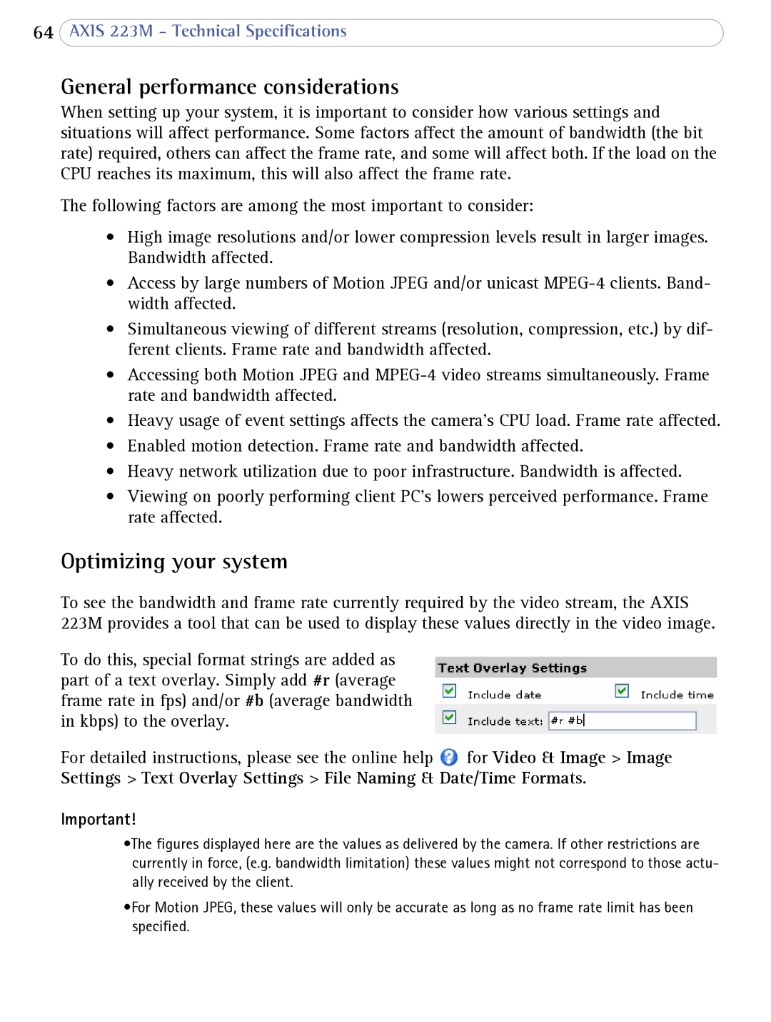 Axis Communications 223M user manual General performance considerations, Optimizing your system 