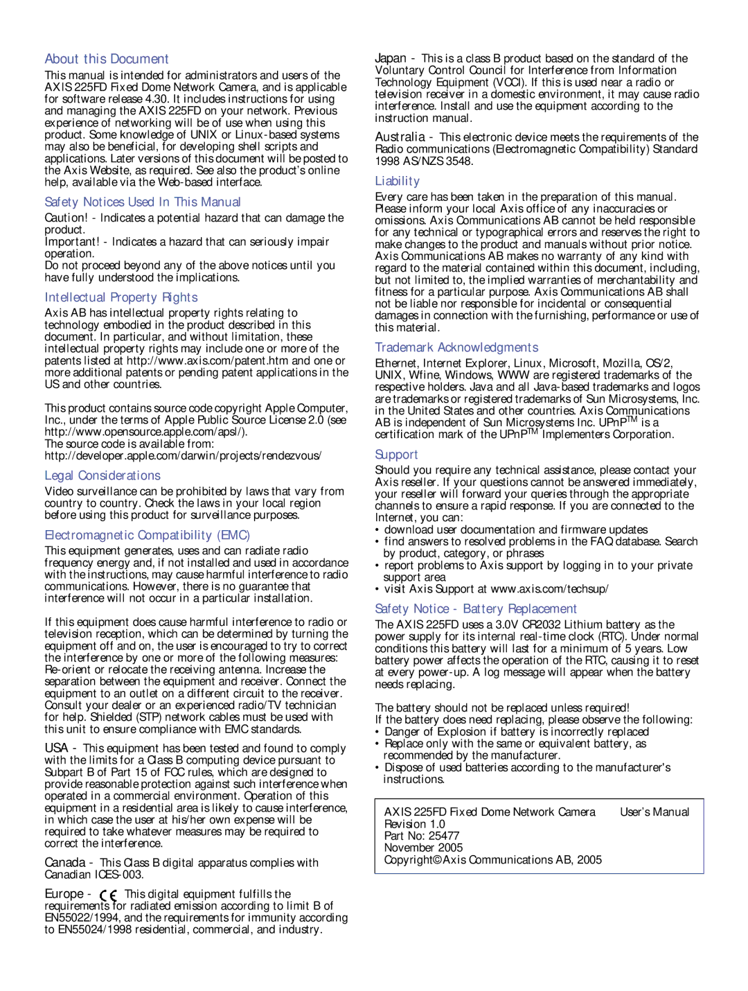 Axis Communications 225FD user manual About this Document 