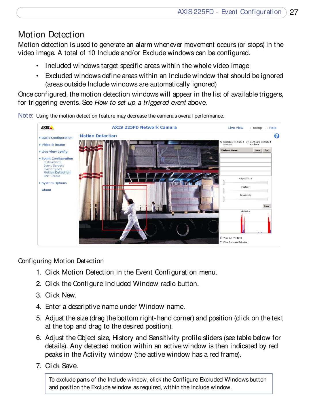 Axis Communications 225FD user manual Motion Detection 