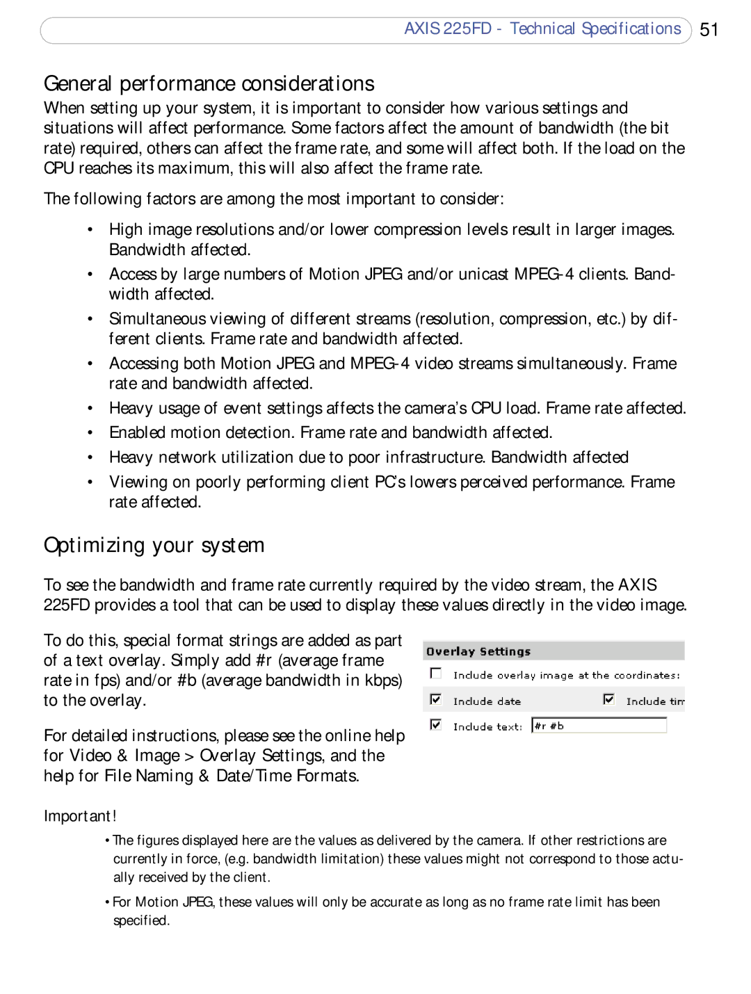 Axis Communications 225FD user manual General performance considerations, Optimizing your system 