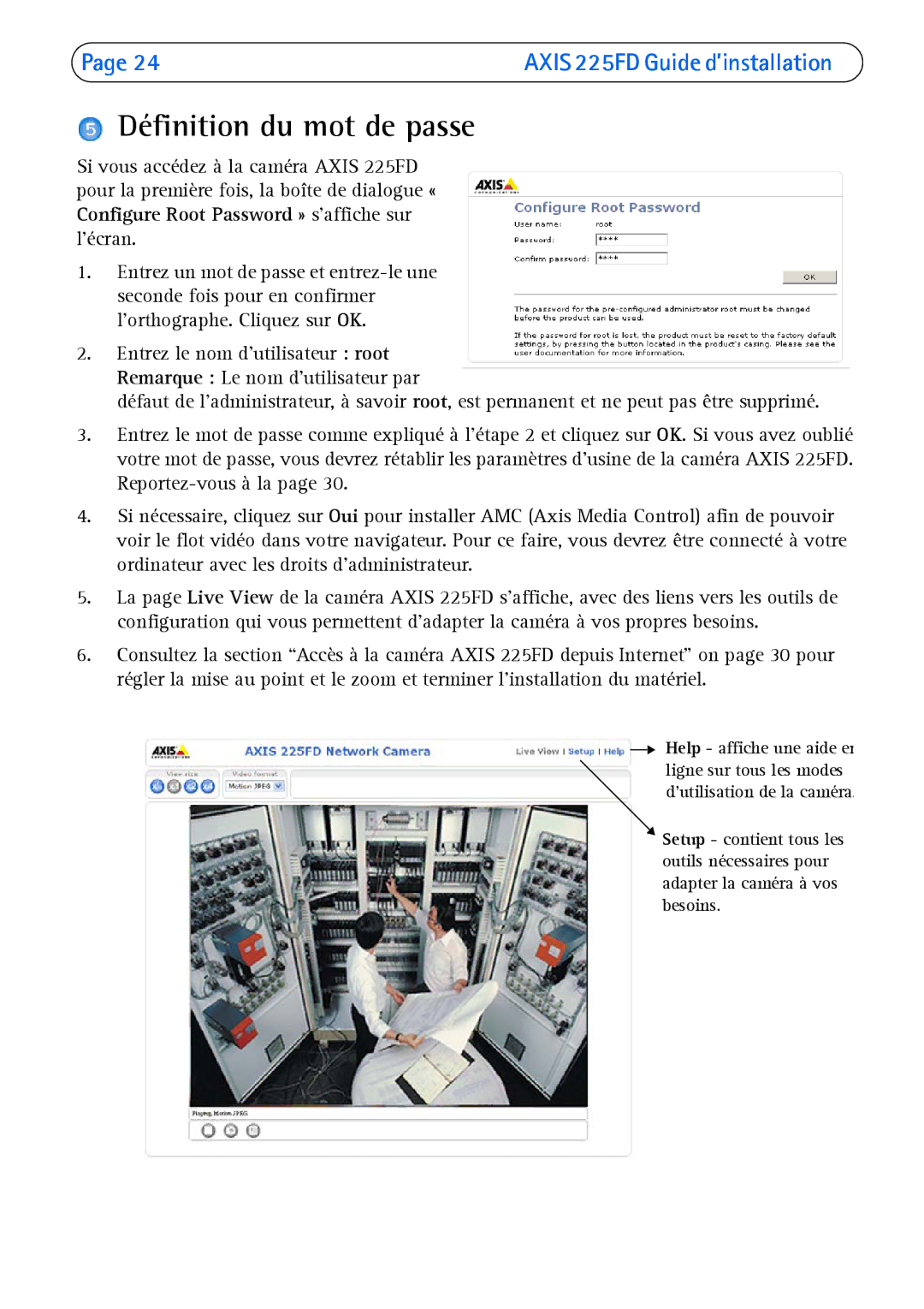 Axis Communications 225FD manual Définition du mot de passe 